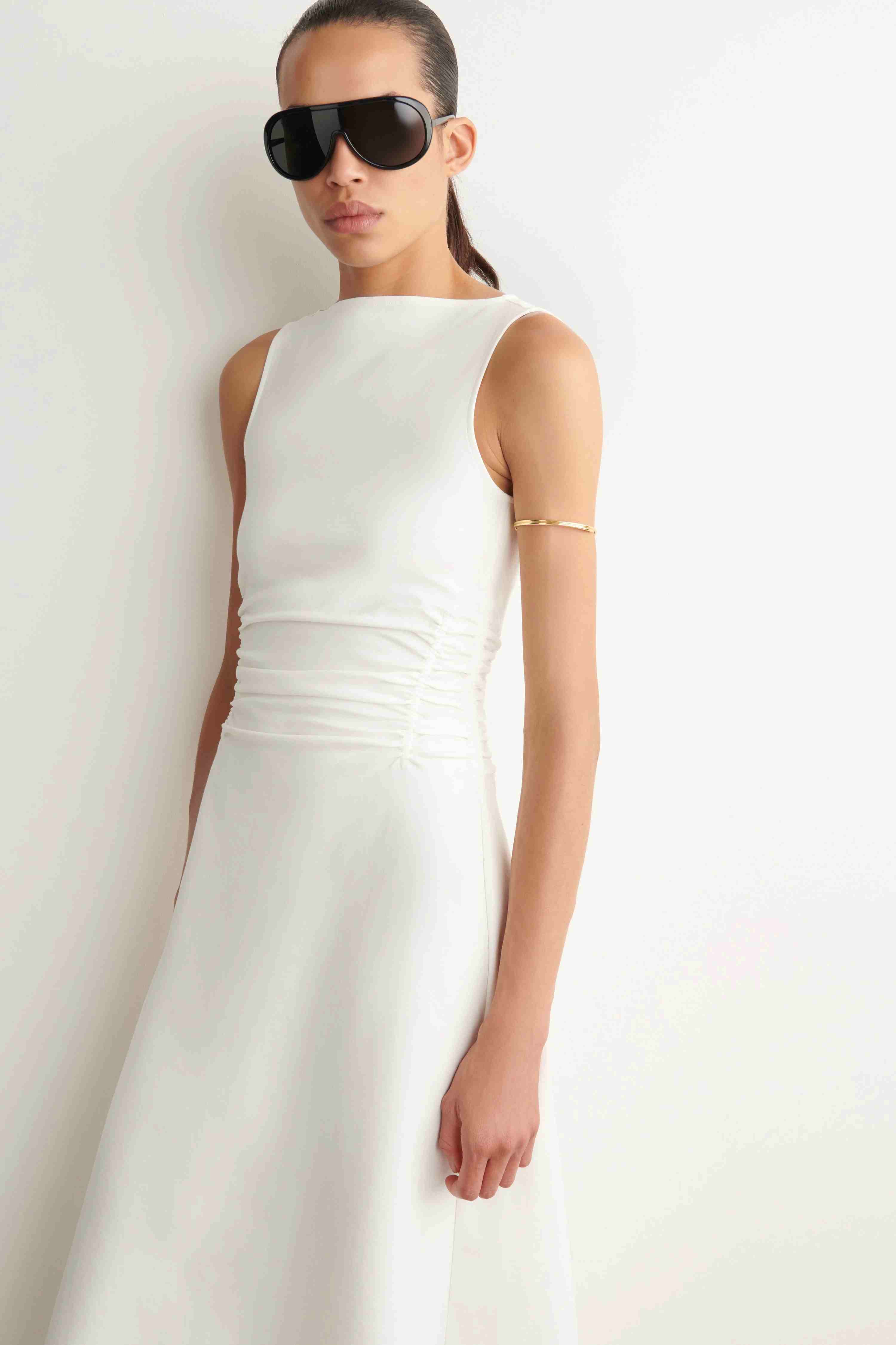 RUCHED-WAIST COTTON-JERSEY MIDI DRESS - 2