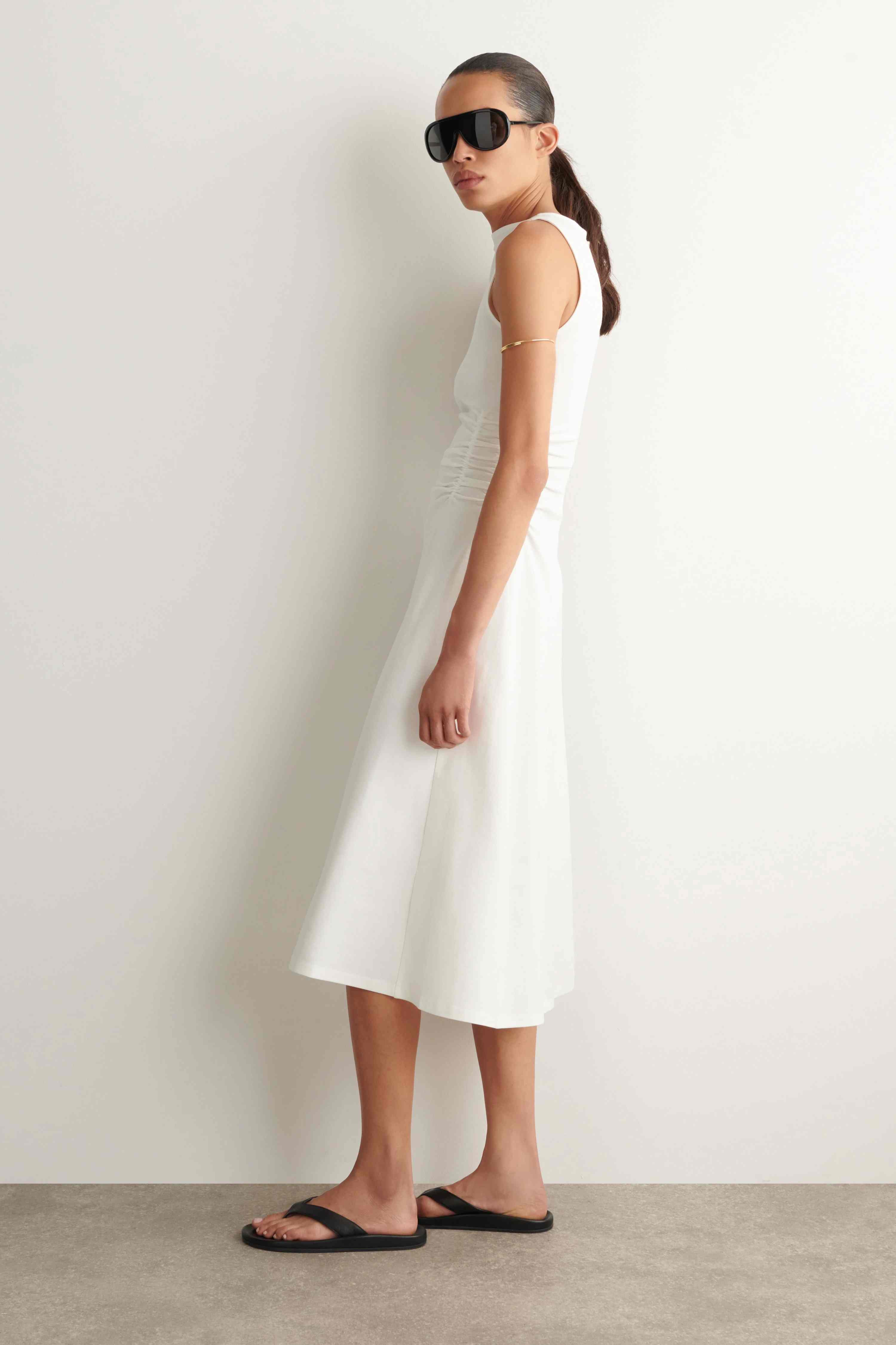 RUCHED-WAIST COTTON-JERSEY MIDI DRESS - 3