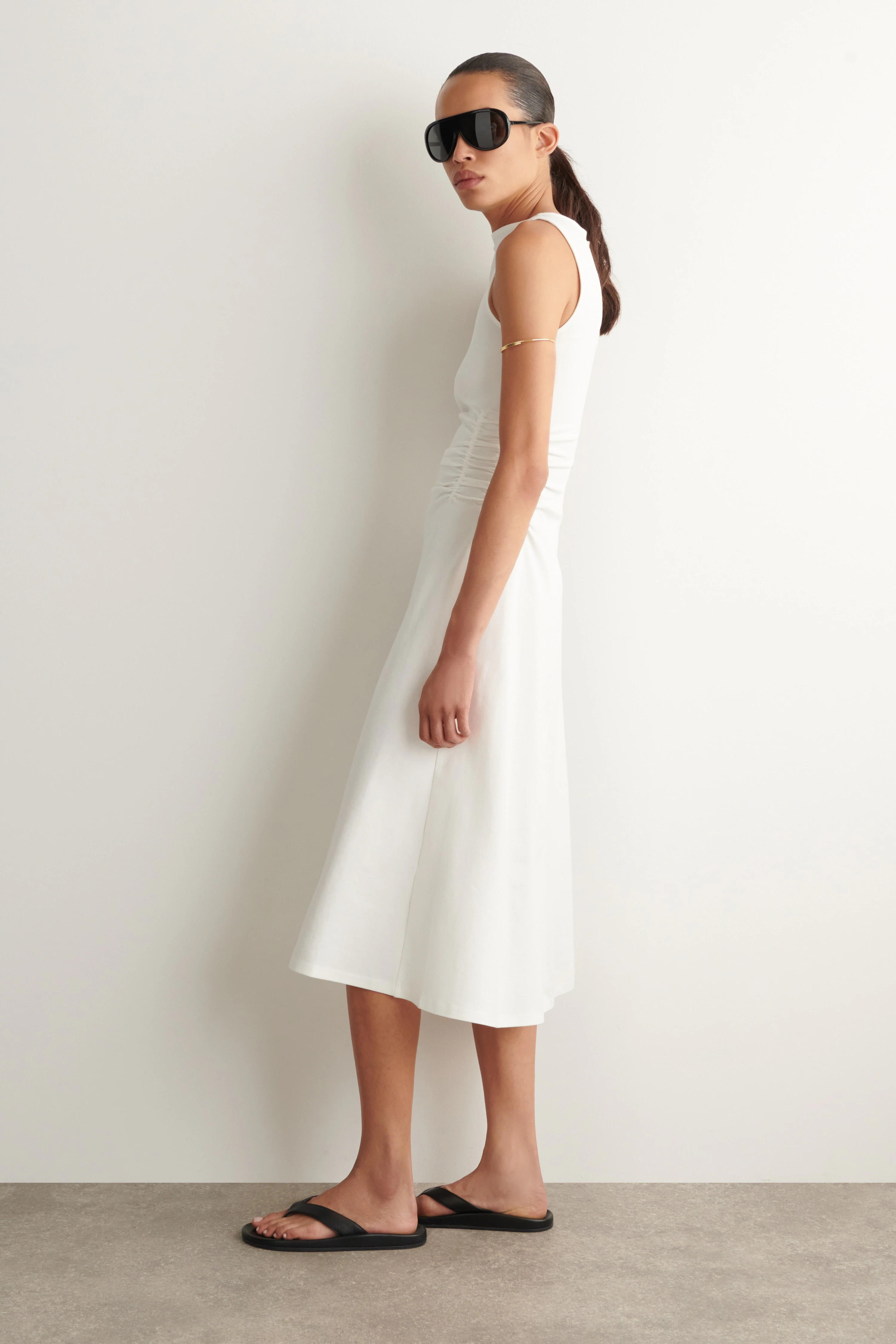 RUCHED-WAIST COTTON-JERSEY MIDI DRESS - 3