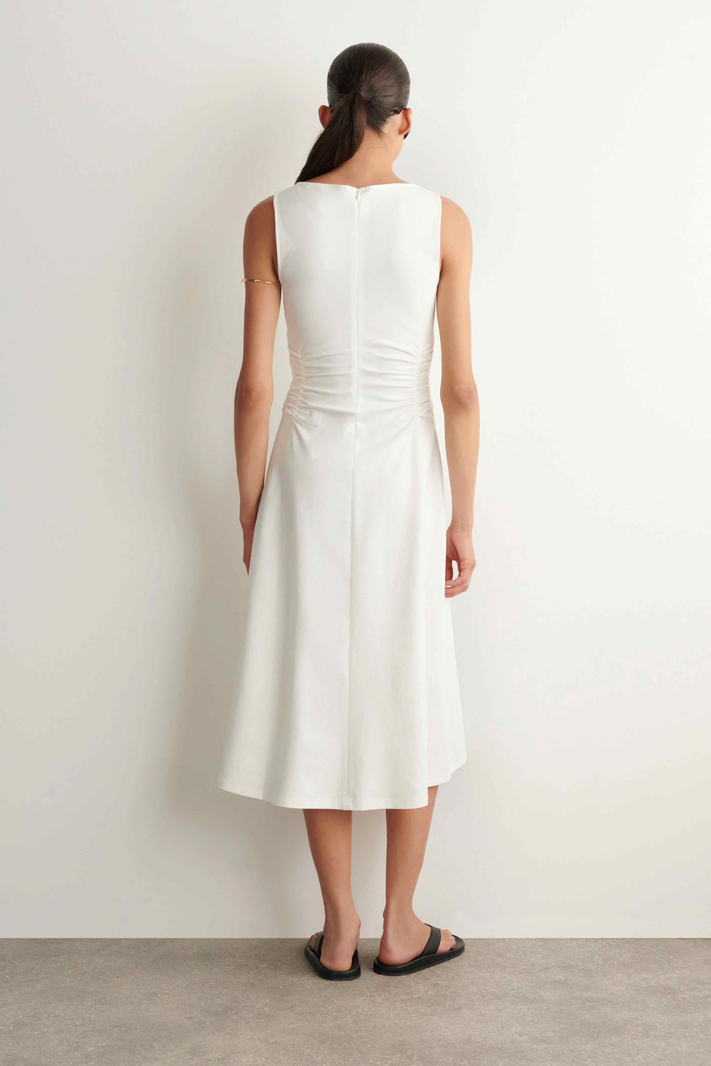 RUCHED-WAIST COTTON-JERSEY MIDI DRESS - 4