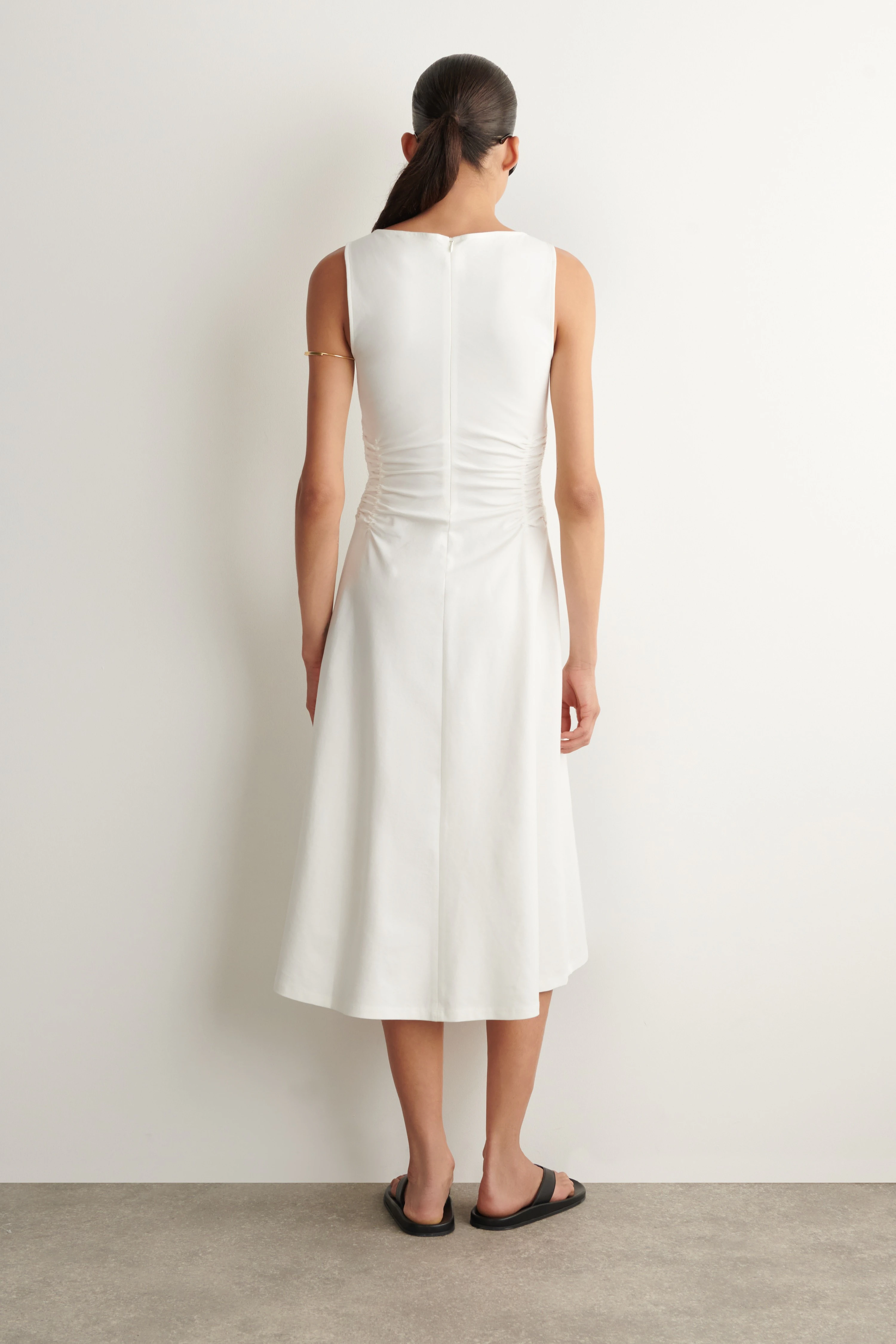 RUCHED-WAIST COTTON-JERSEY MIDI DRESS - 4