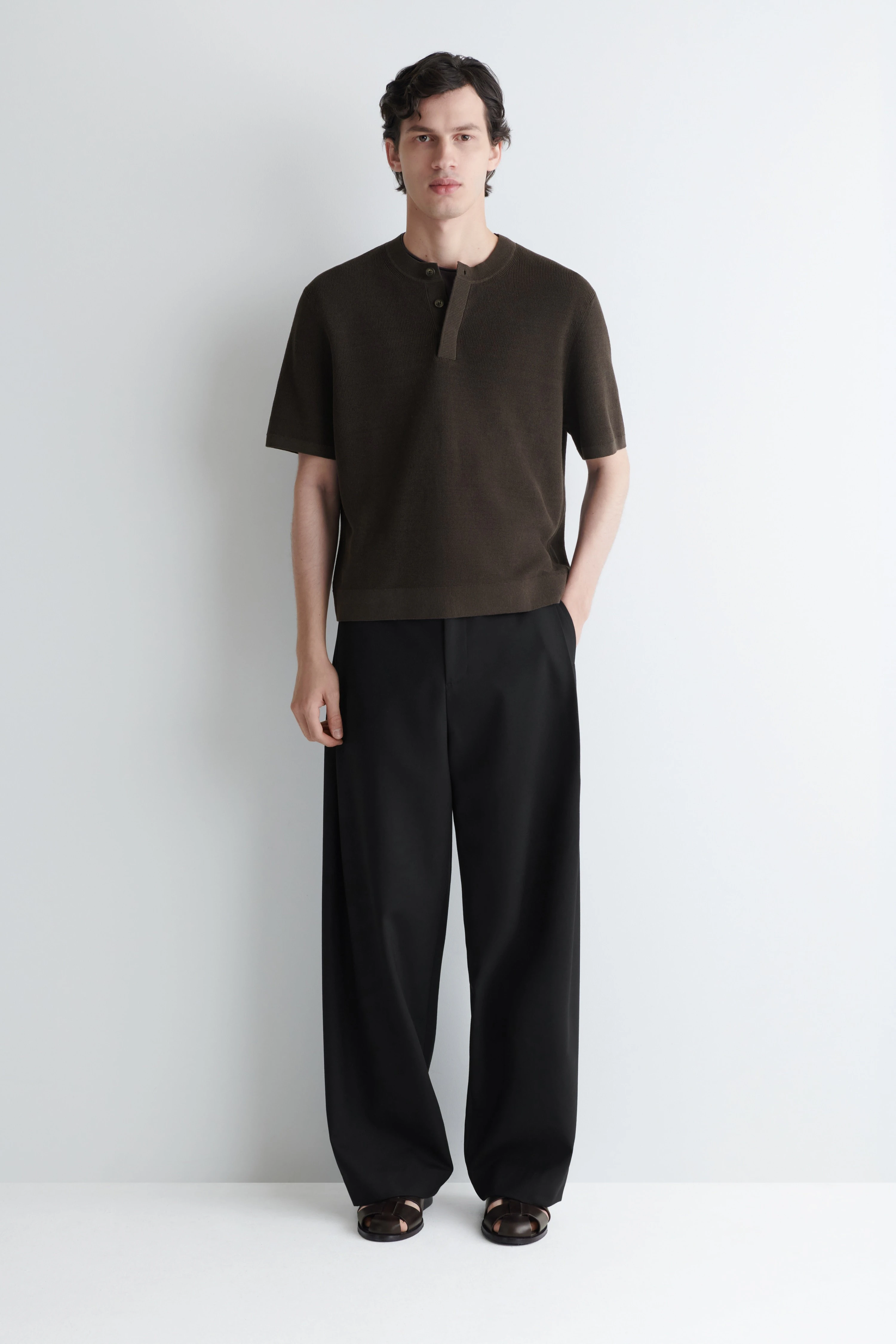 KNITTED LINEN HENLEY T-SHIRT - 3