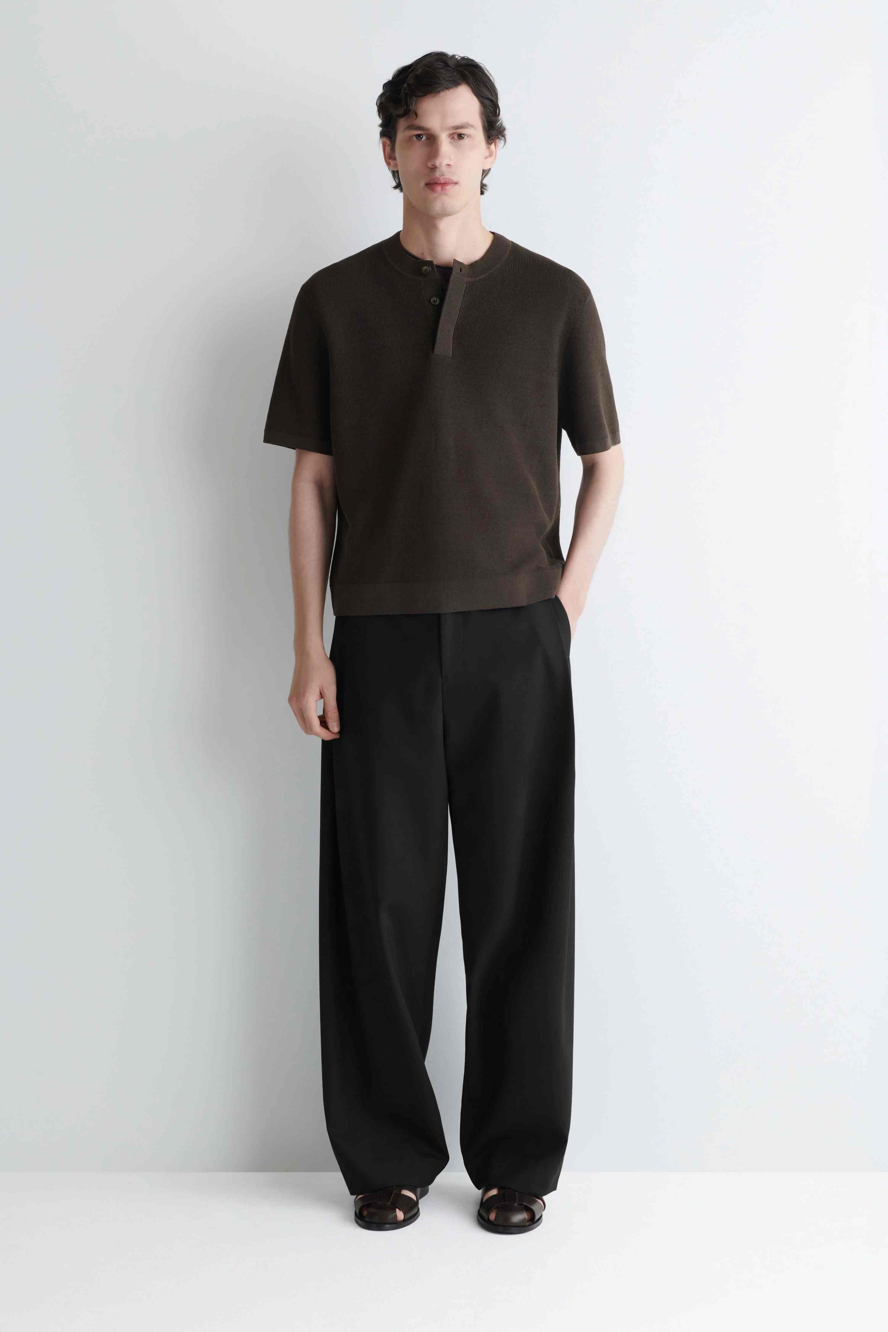 KNITTED LINEN HENLEY T-SHIRT - 3