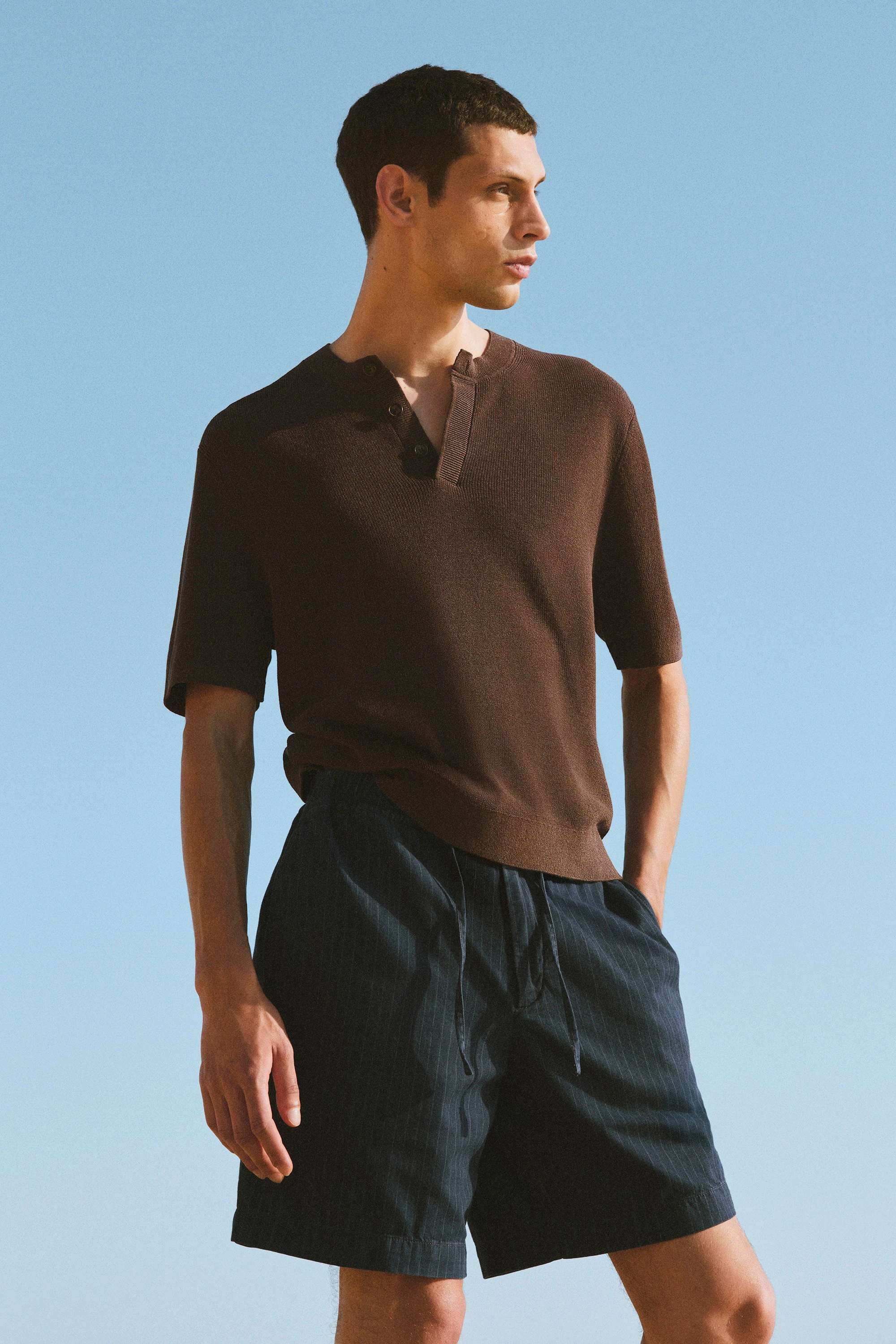 KNITTED LINEN HENLEY T-SHIRT - 8