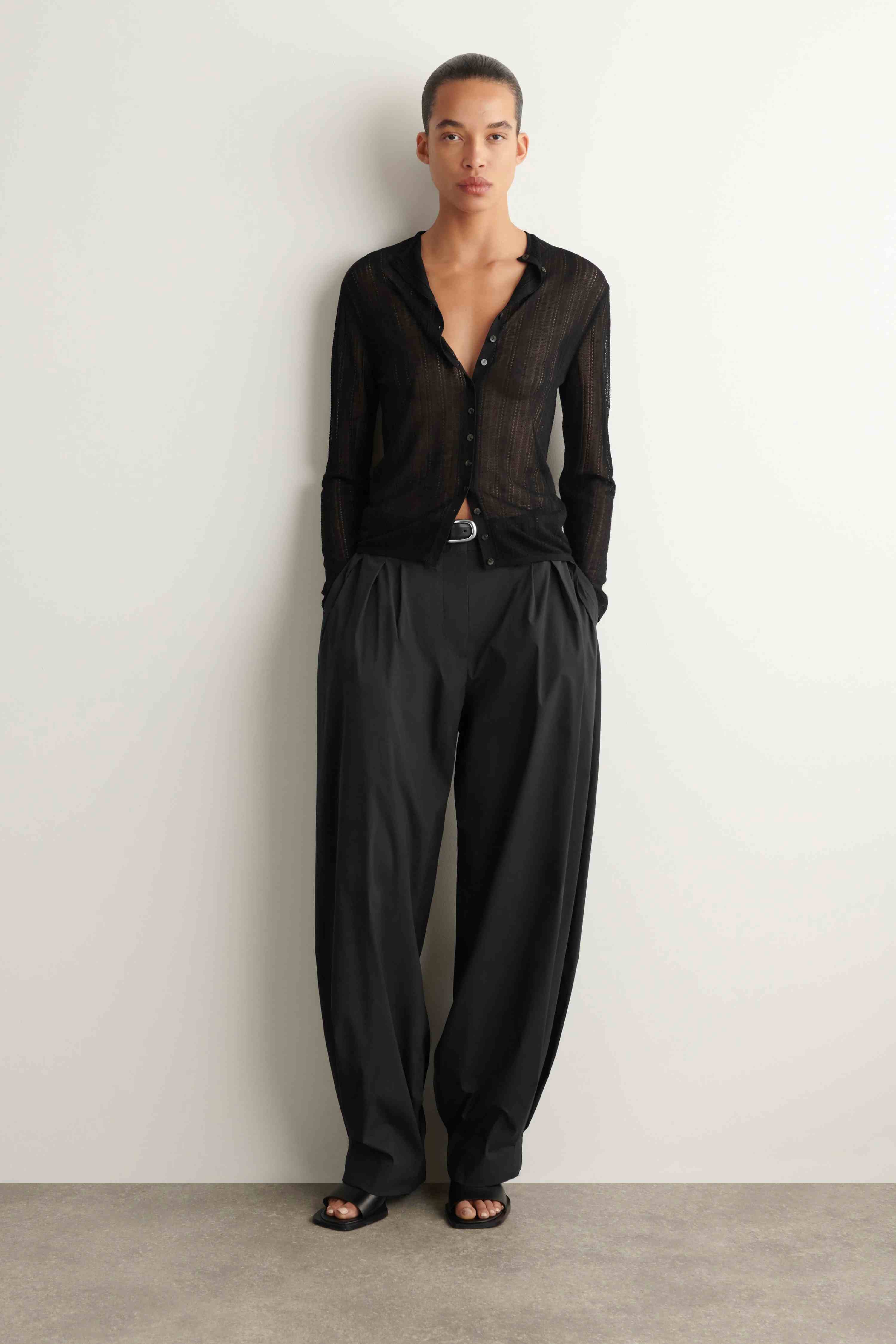 PLEATED COTTON-BLEND BALLOON TROUSERS