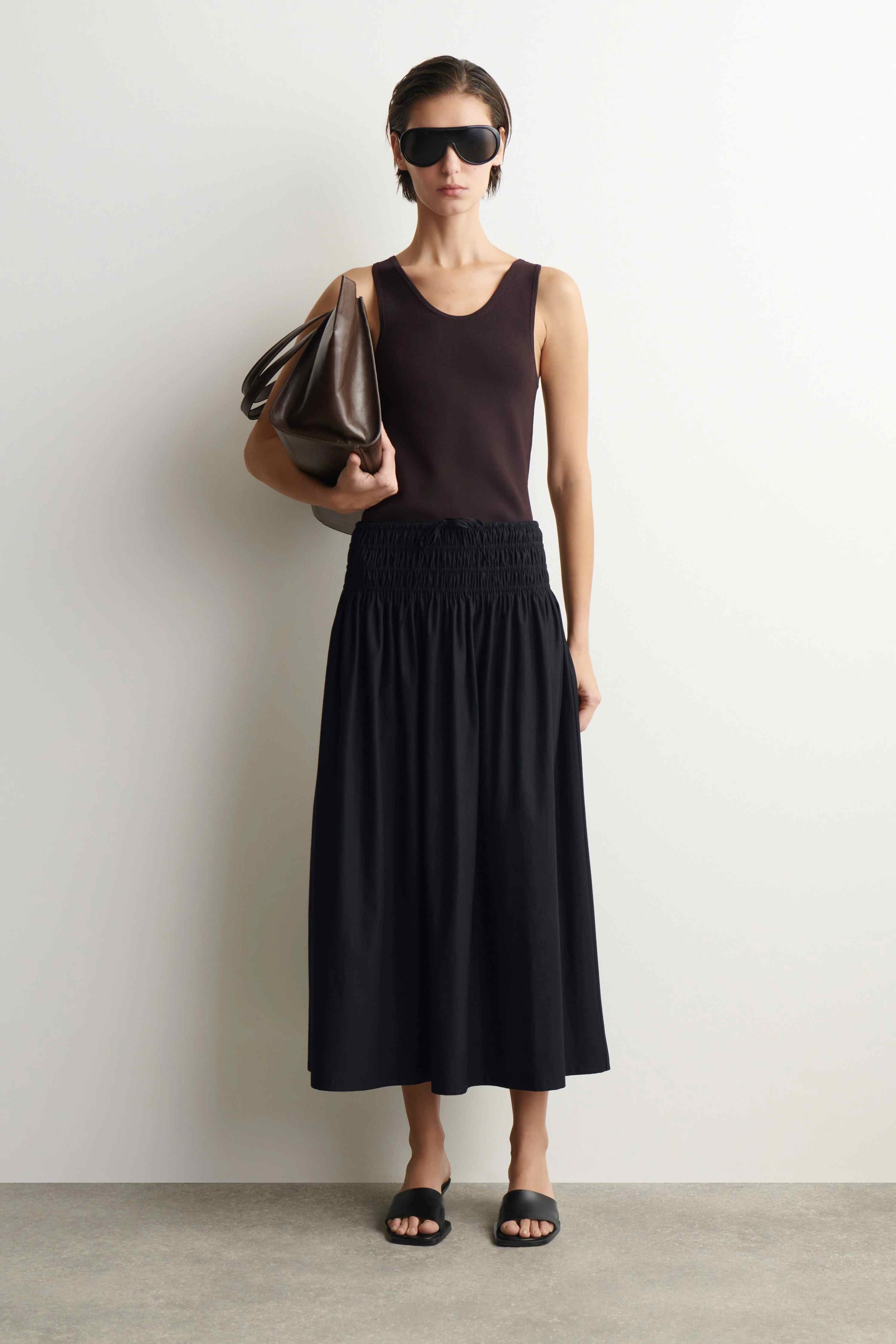 RUCHED-WAIST MIDI SKIRT