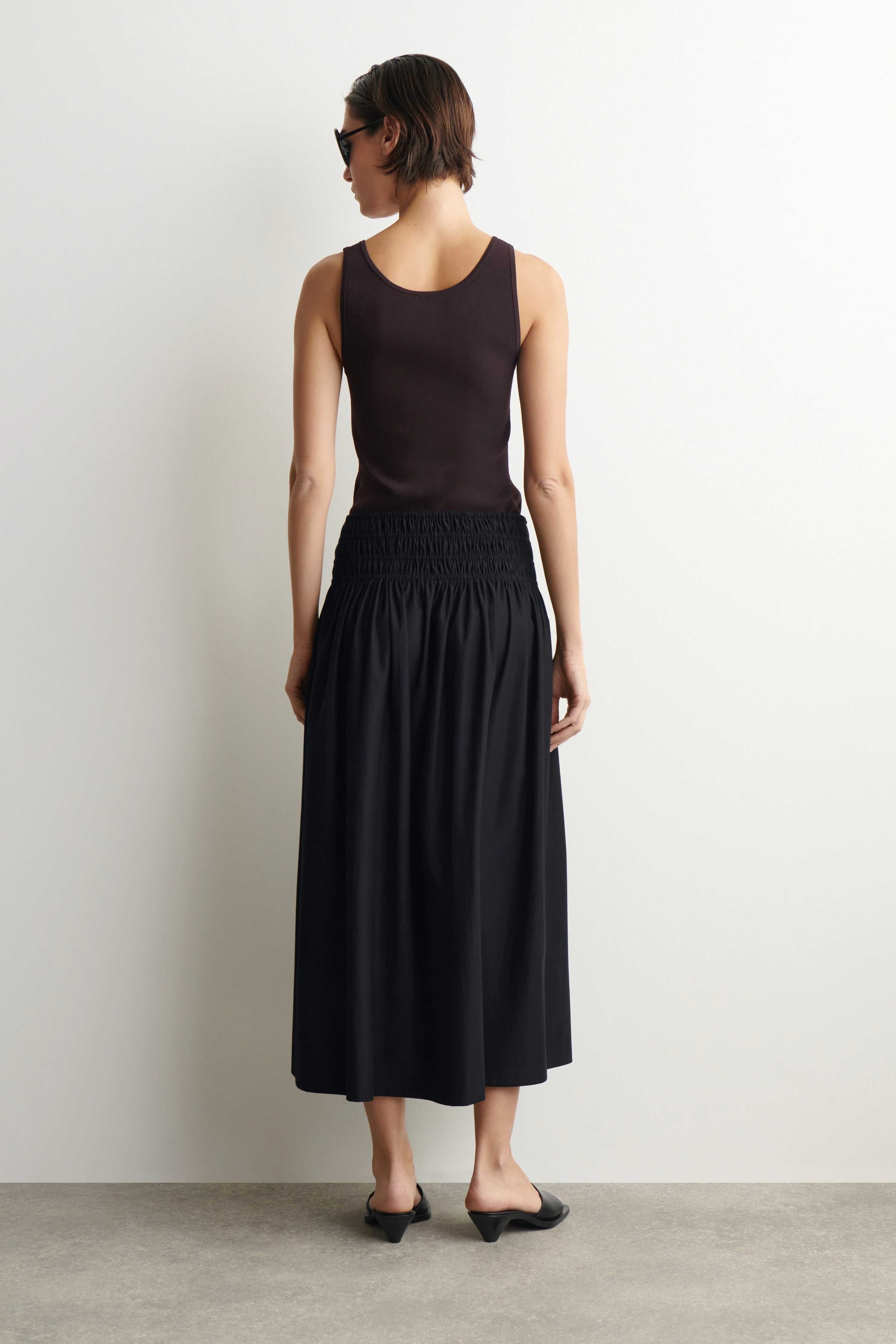 RUCHED-WAIST MIDI SKIRT