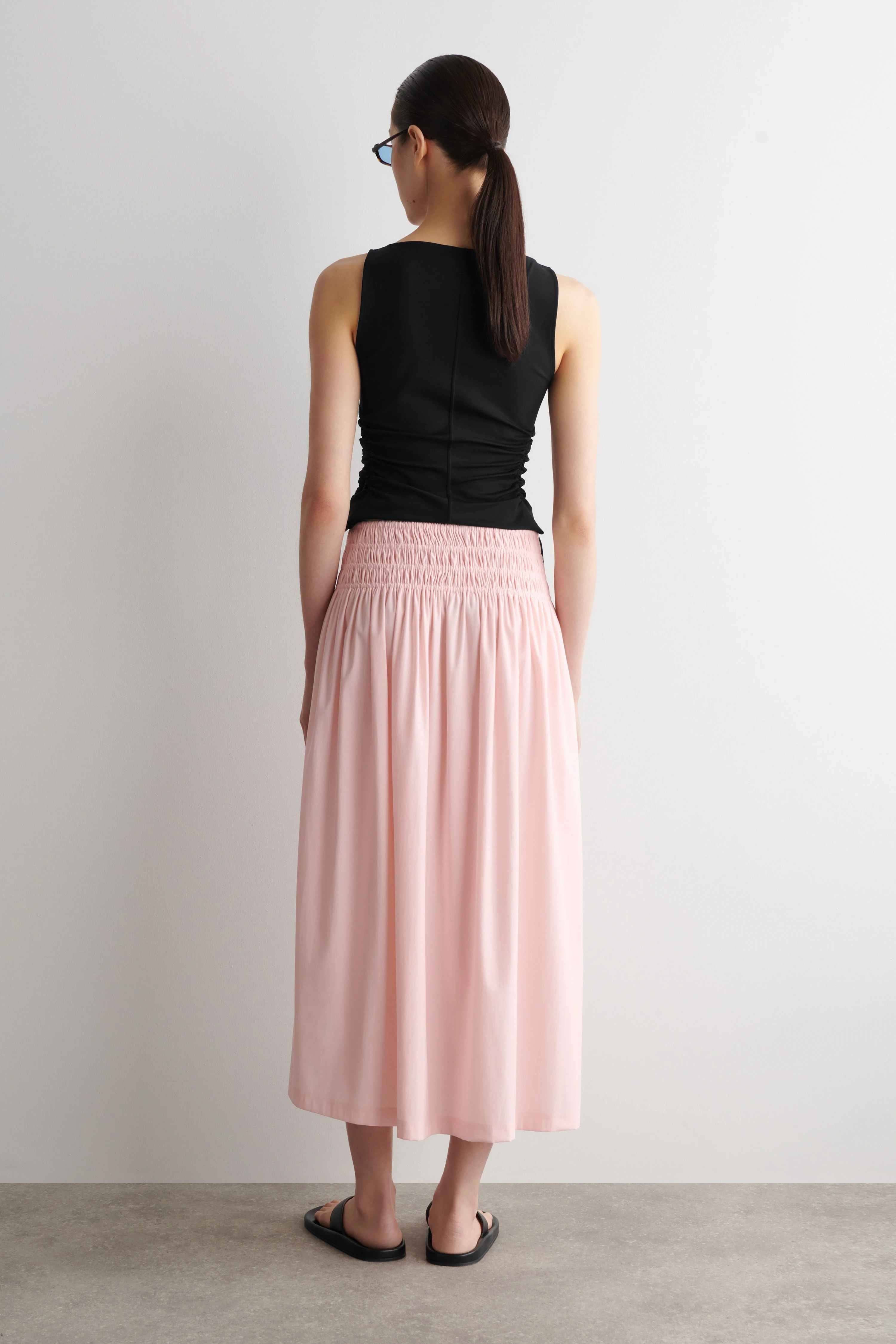 RUCHED-WAIST MIDI SKIRT