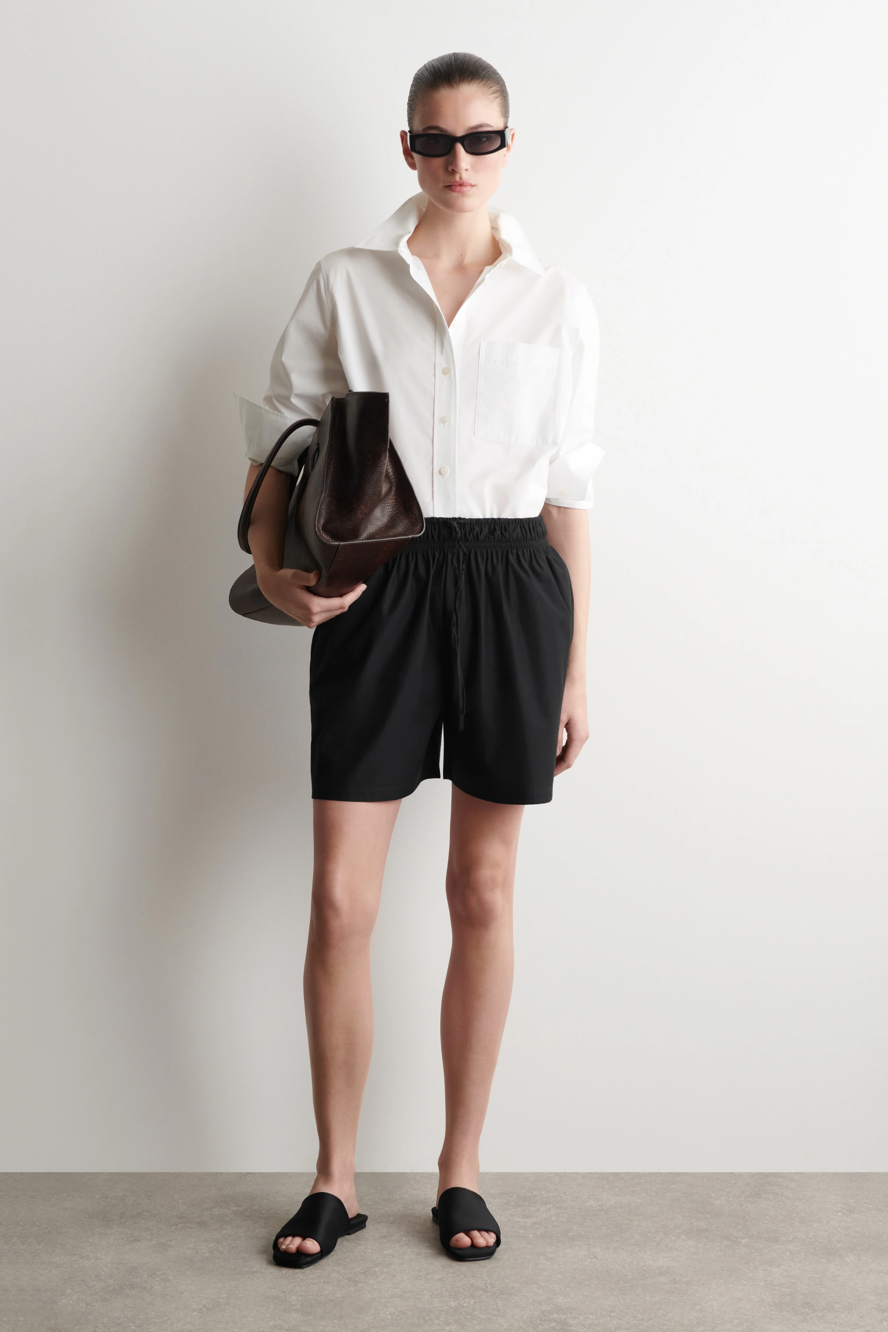 RUCHED-WAIST SHORTS - 1
