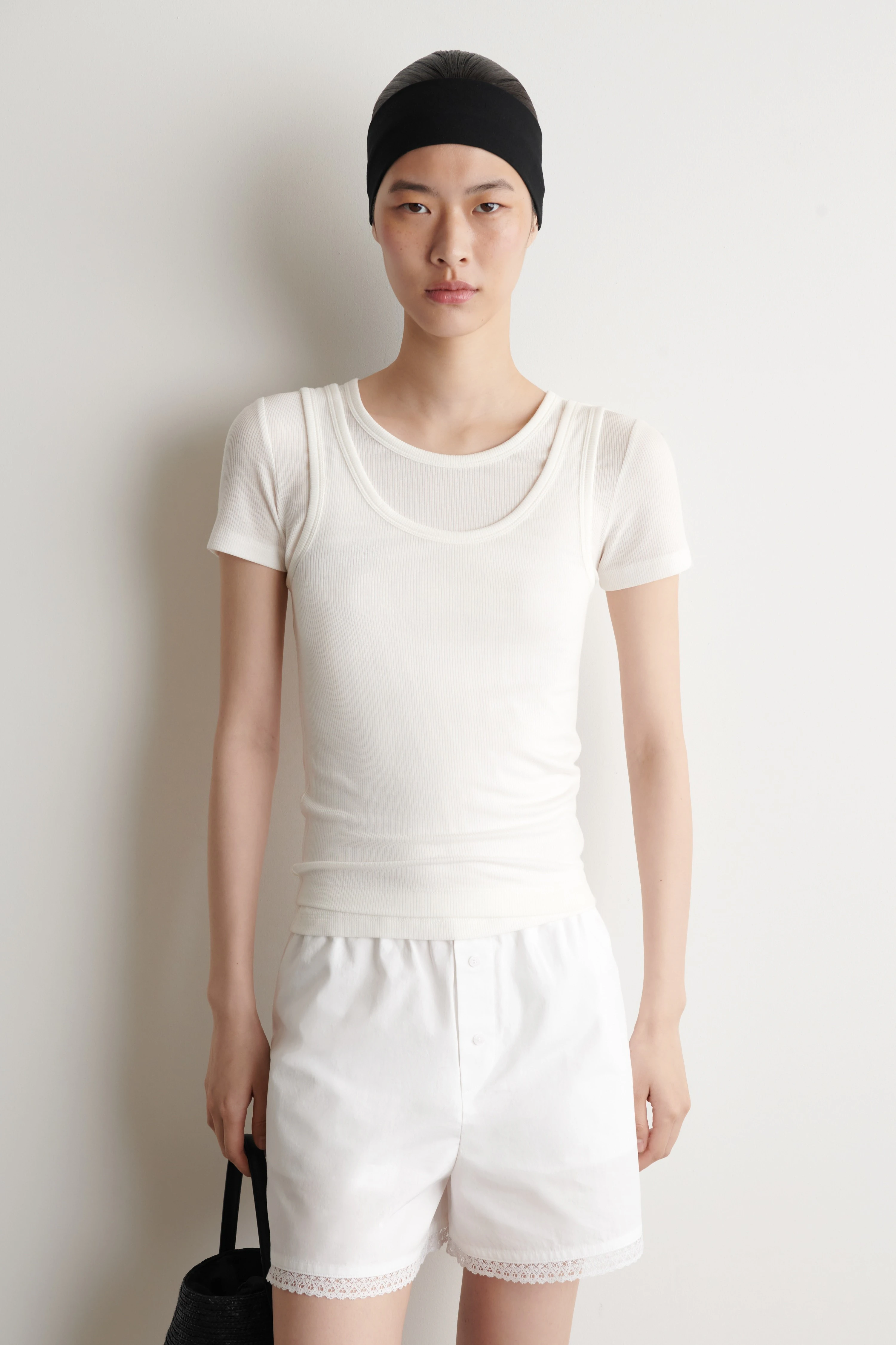 LAYERED RIBBED-JERSEY T-SHIRT
