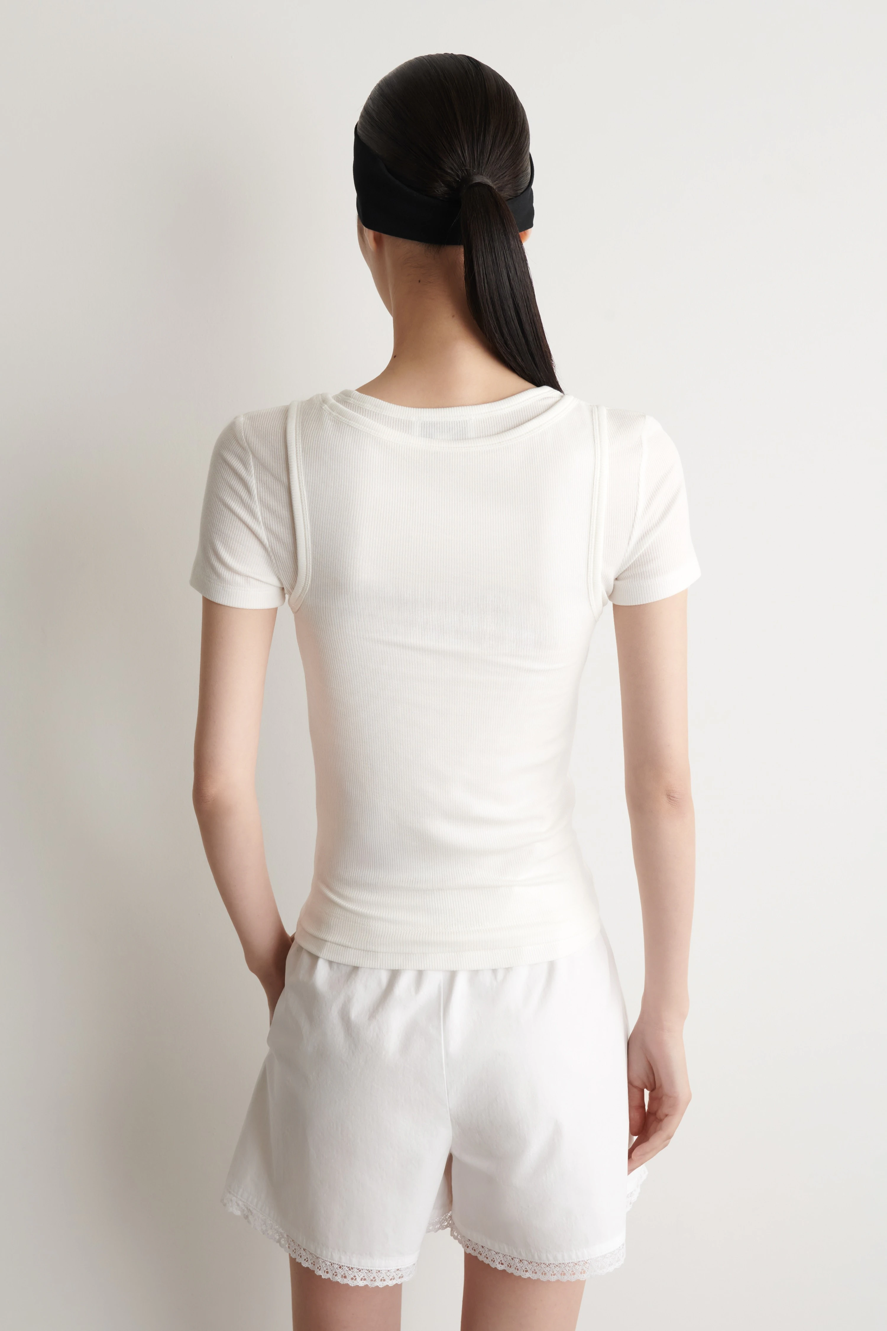 LAYERED RIBBED-JERSEY T-SHIRT