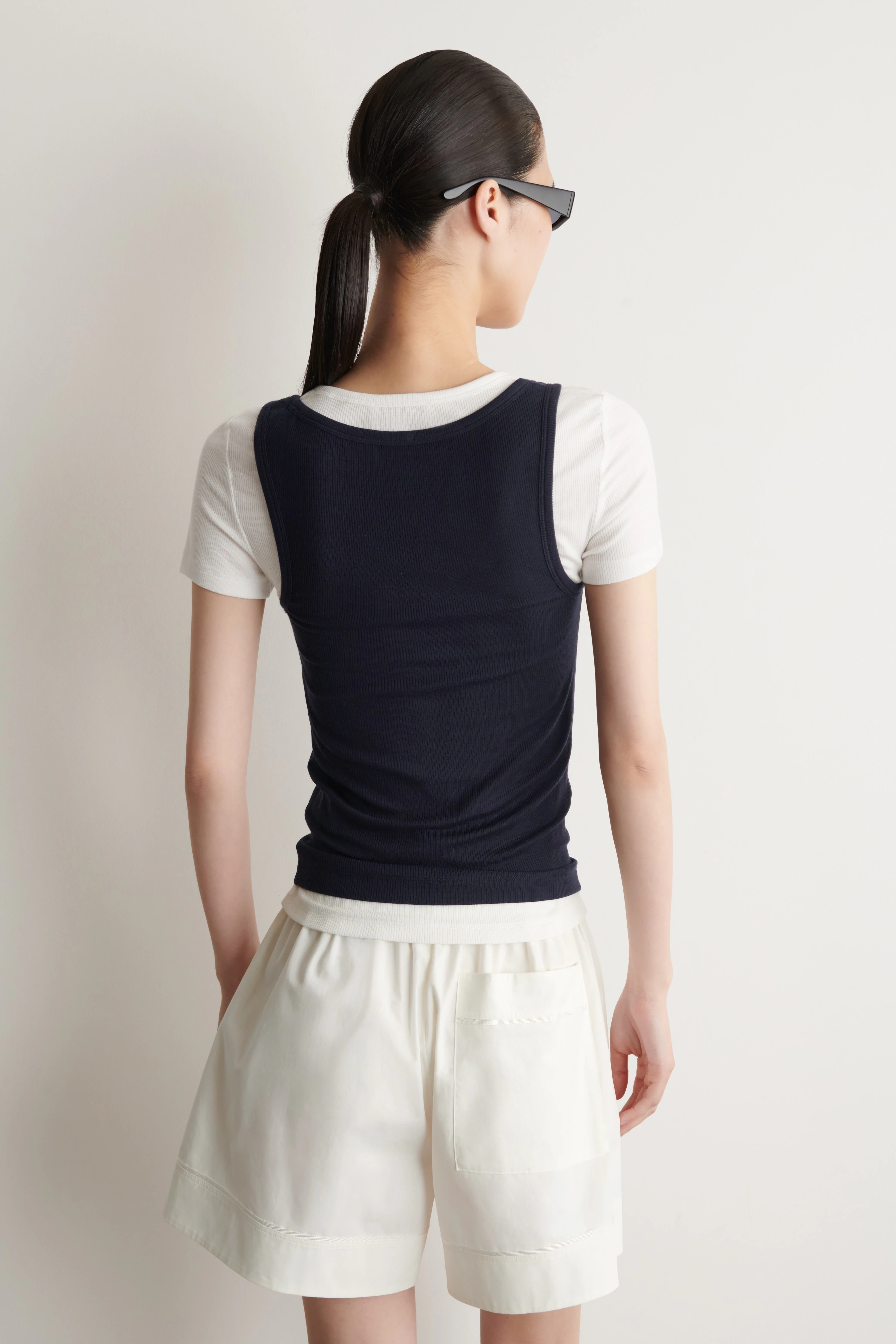 LAYERED RIBBED-JERSEY T-SHIRT