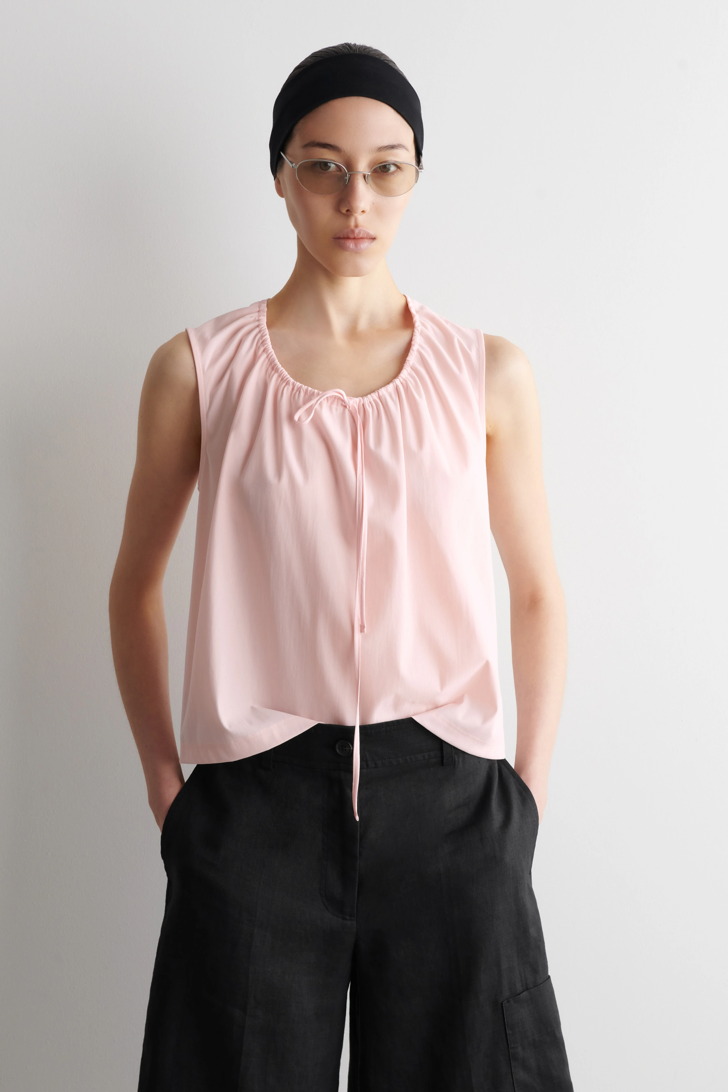 GATHERED-NECK JERSEY TANK TOP