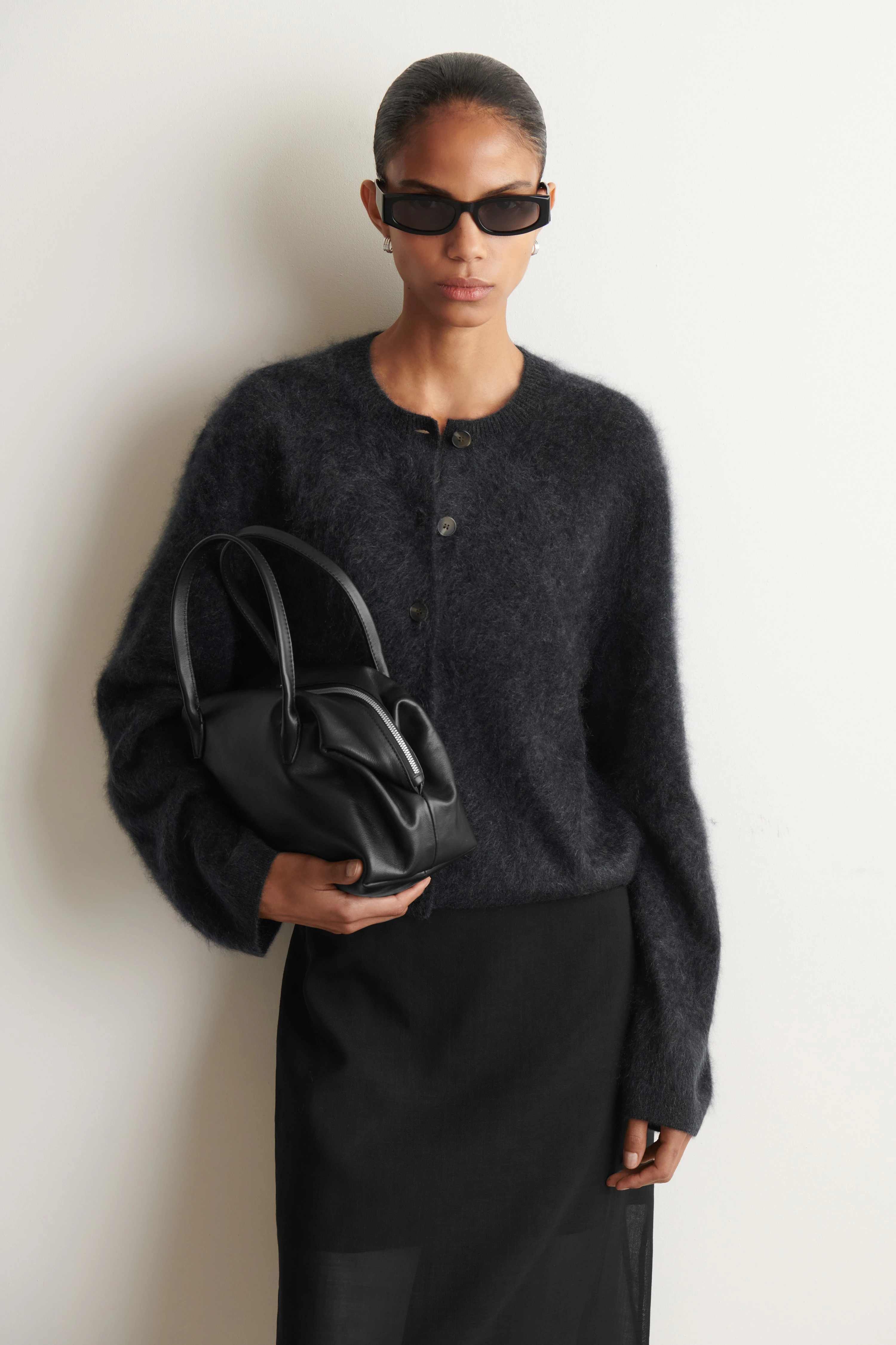 BRUSHED PURE CASHMERE CREW-NECK CARDIGAN