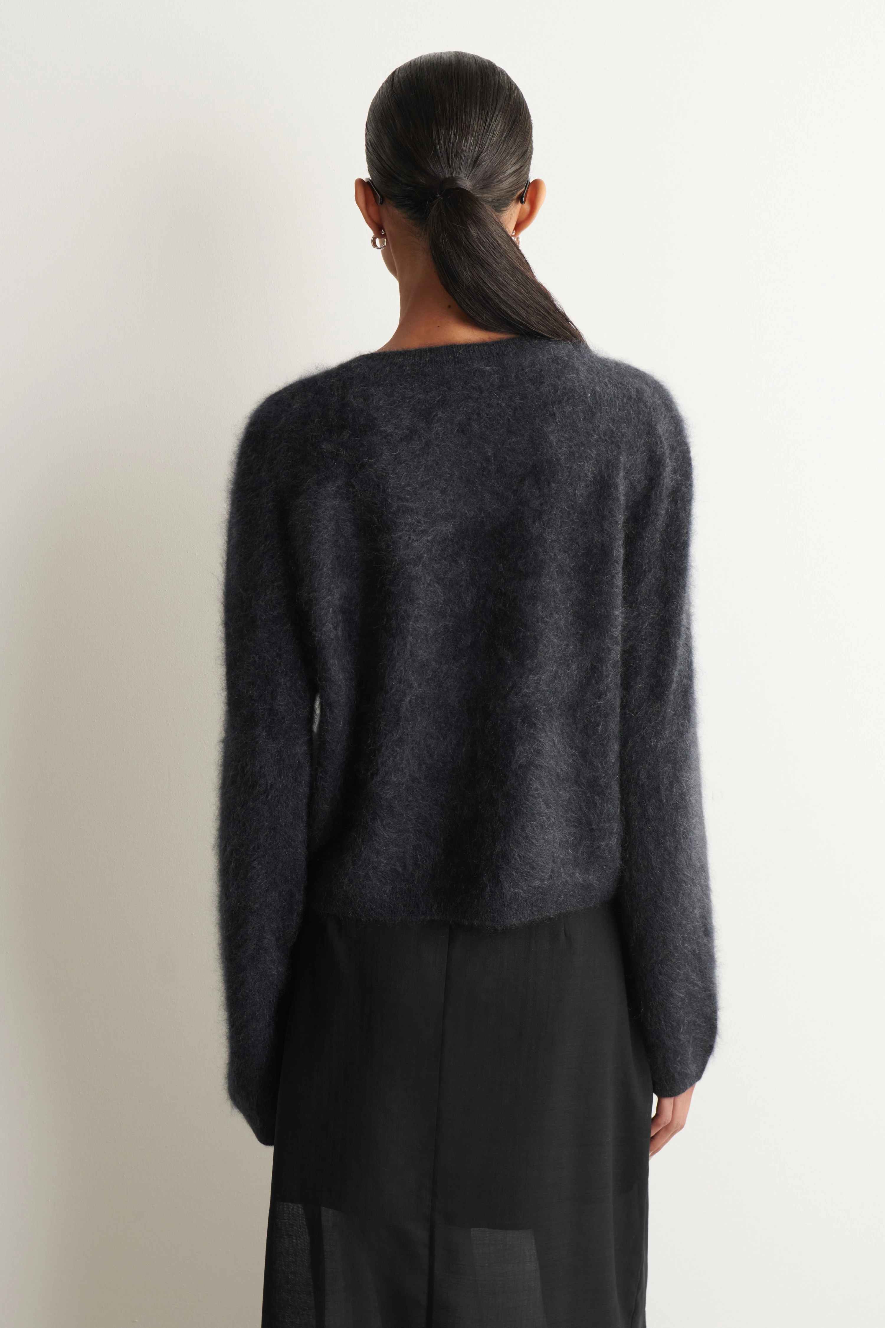 BRUSHED PURE CASHMERE CREW-NECK CARDIGAN