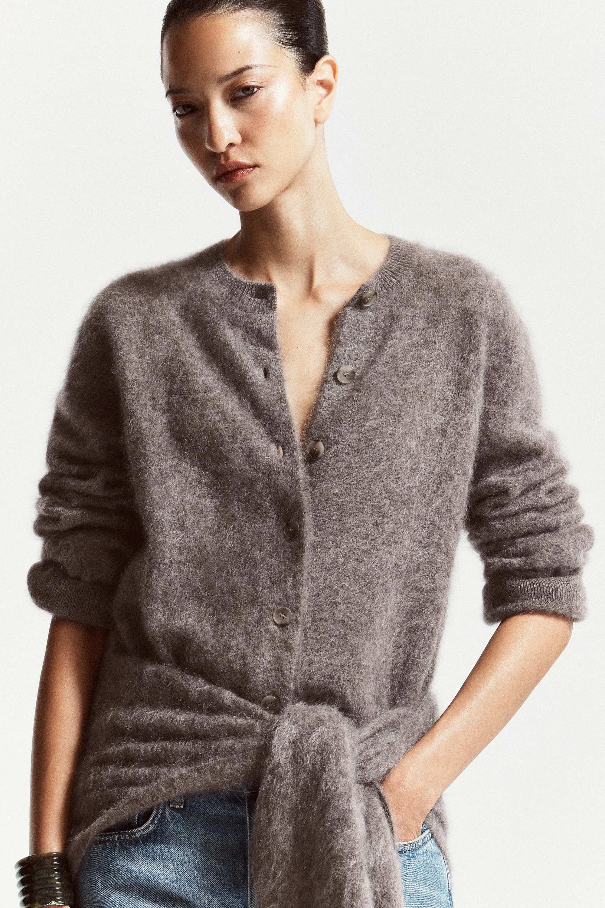 BRUSHED PURE CASHMERE CREW-NECK CARDIGAN - 10