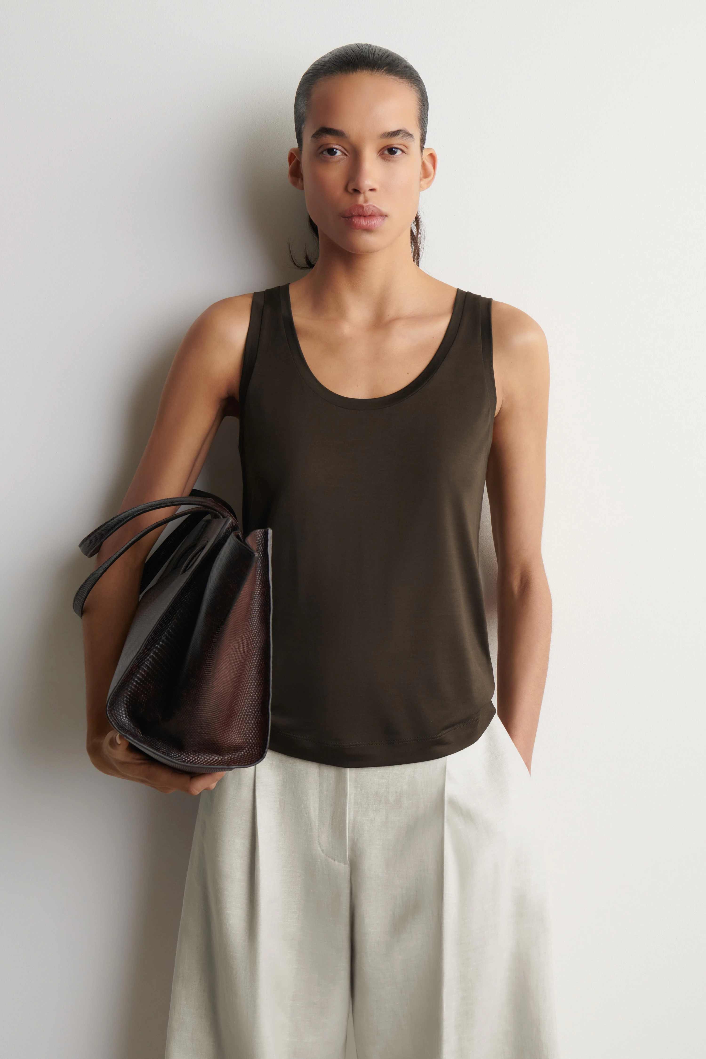 SCOOP-NECK SILK-JERSEY TANK TOP - 1