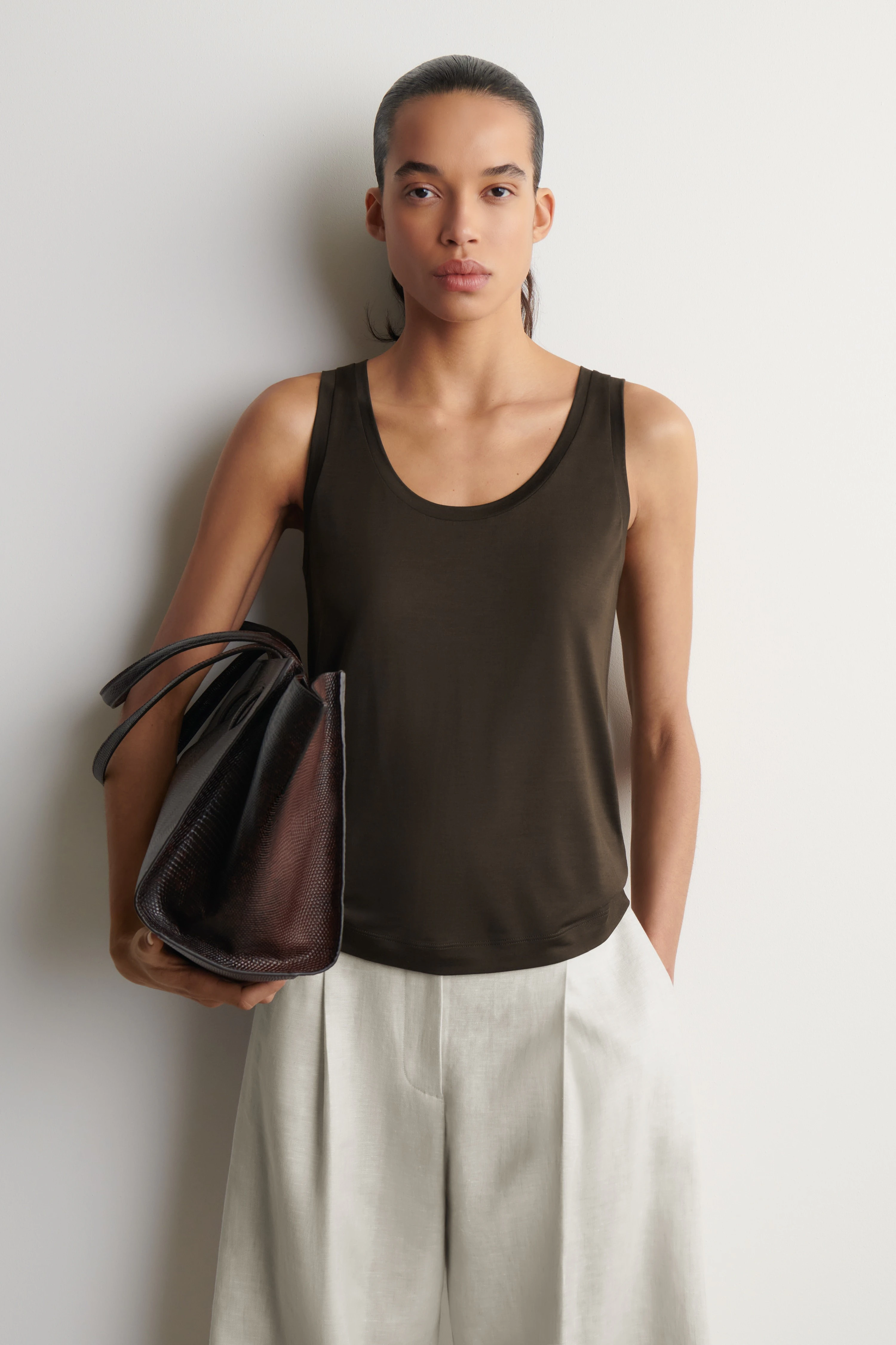 SCOOP-NECK SILK-JERSEY TANK TOP