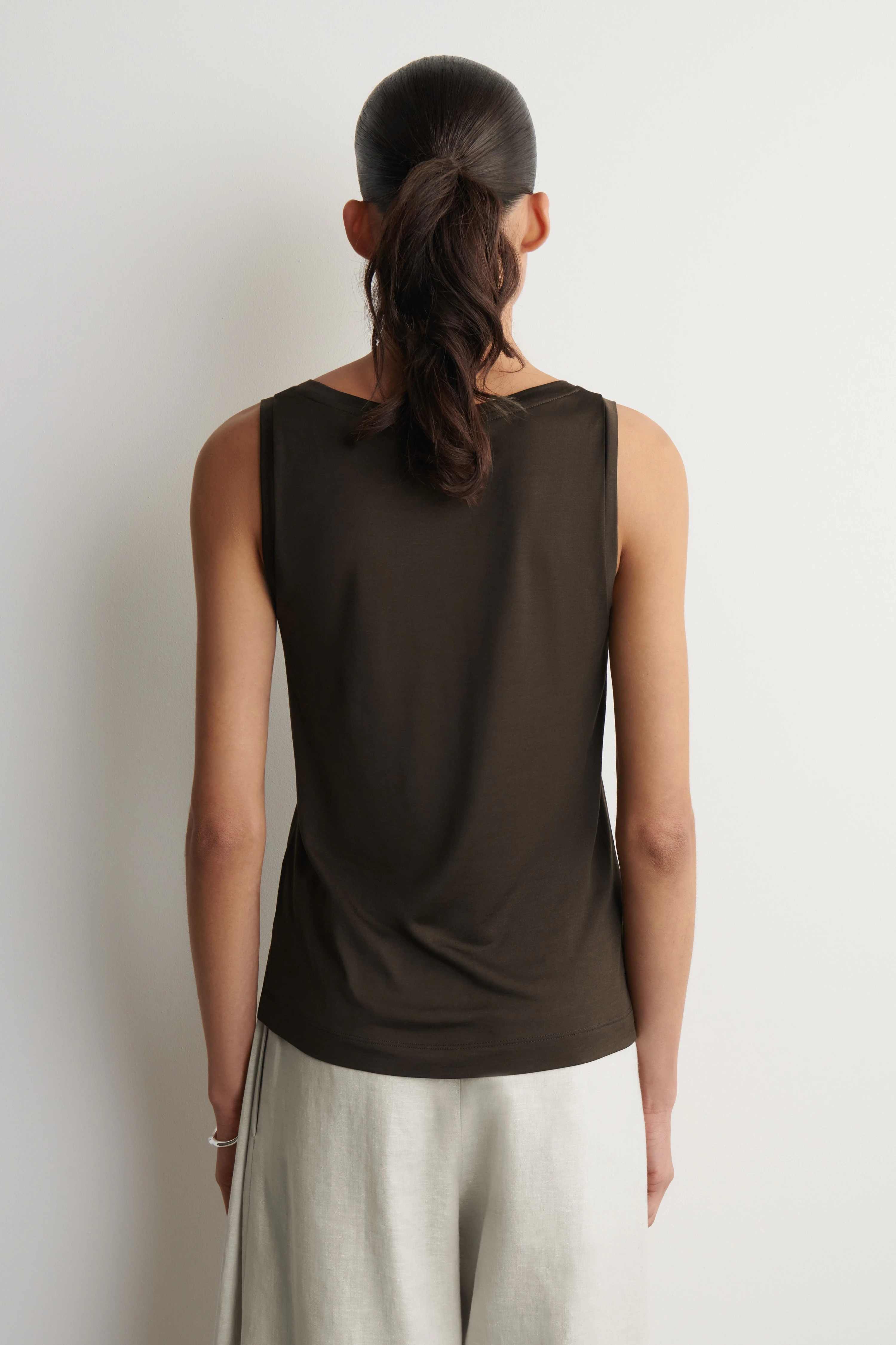 SCOOP-NECK SILK-JERSEY TANK TOP - 2