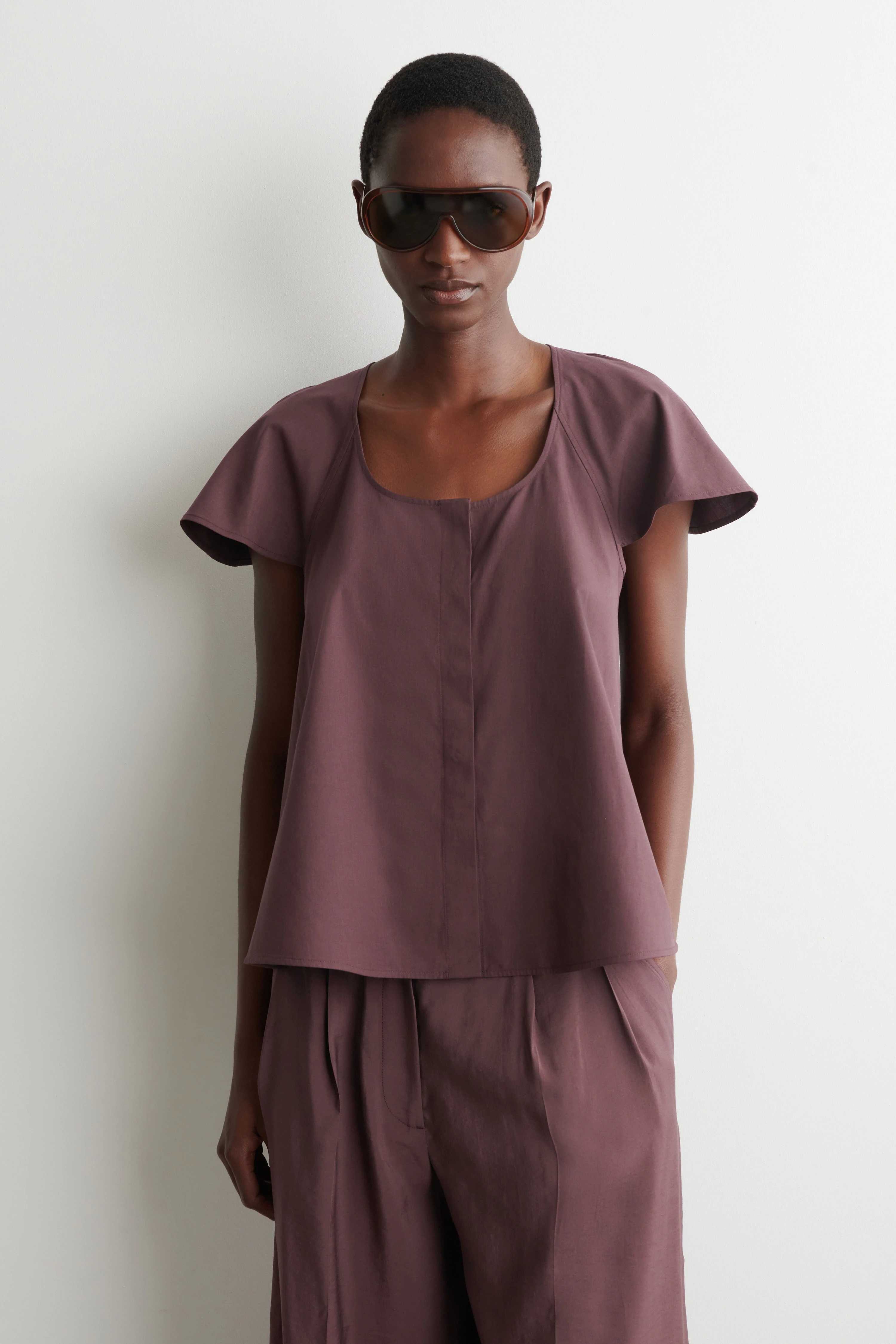 FLUTED-SLEEVE COTTON BLOUSE - 1
