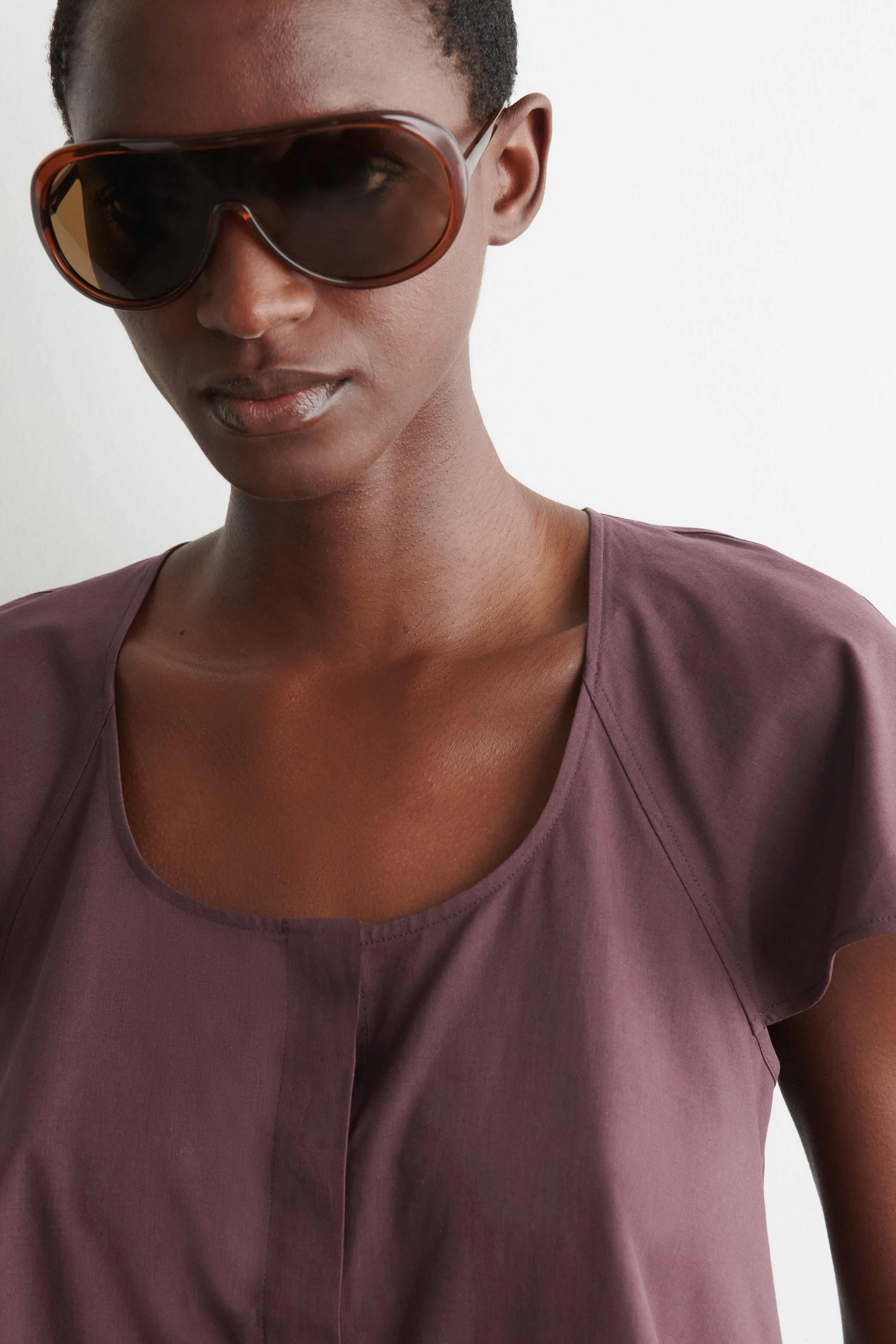 FLUTED-SLEEVE COTTON BLOUSE - 5