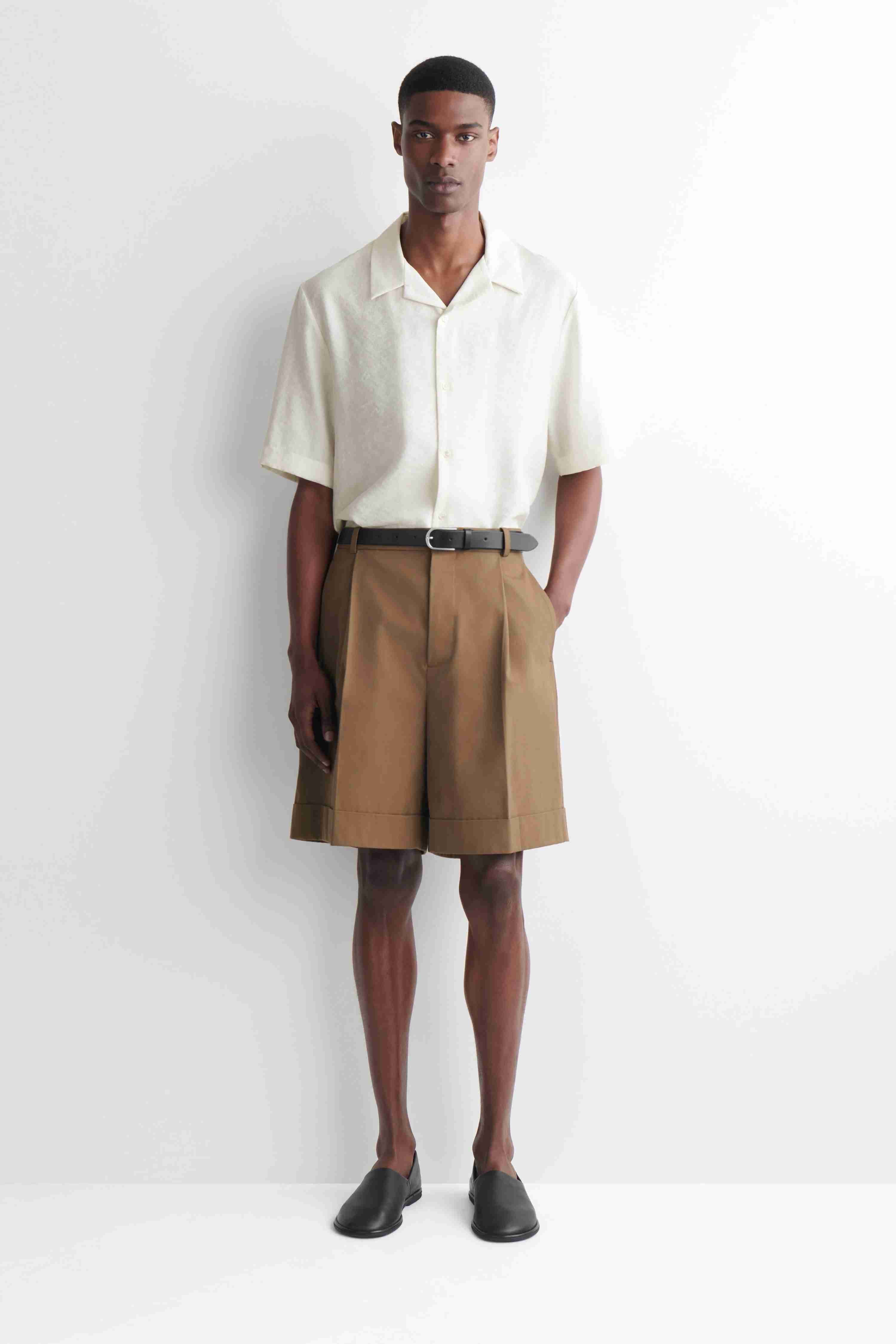 PLEATED TURN-UP COTTON CHINO SHORTS - 1