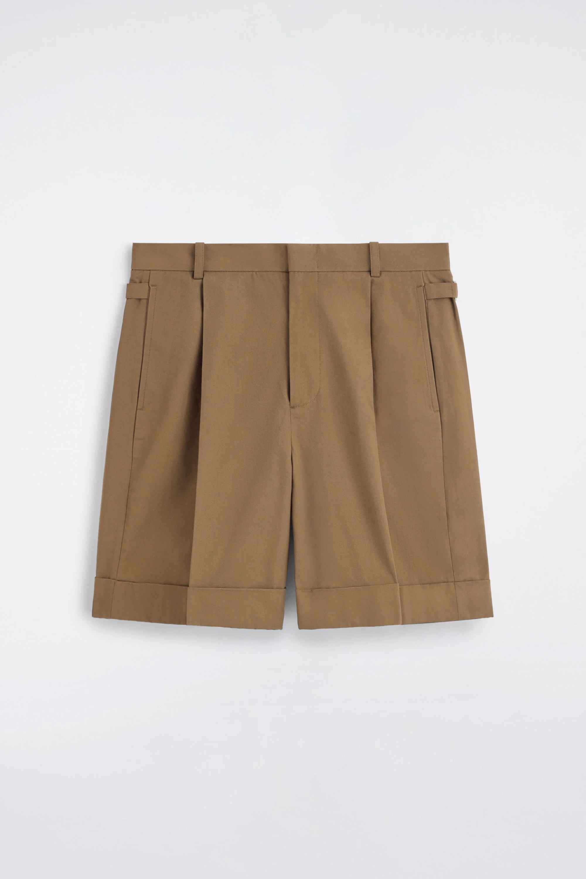 PLEATED TURN-UP COTTON CHINO SHORTS - 5