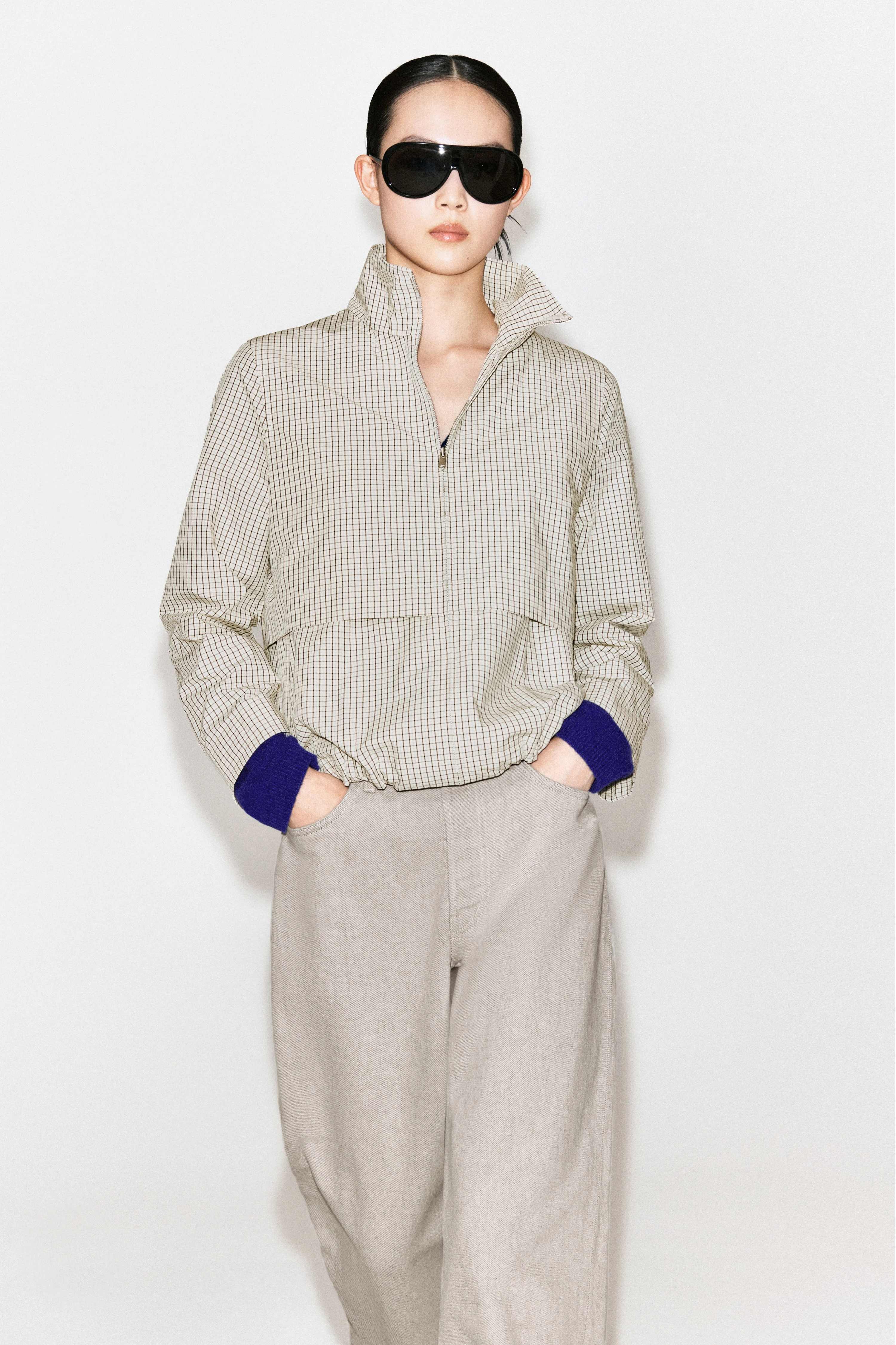 FUNNEL-NECK COTTON DRAWSTRING JACKET