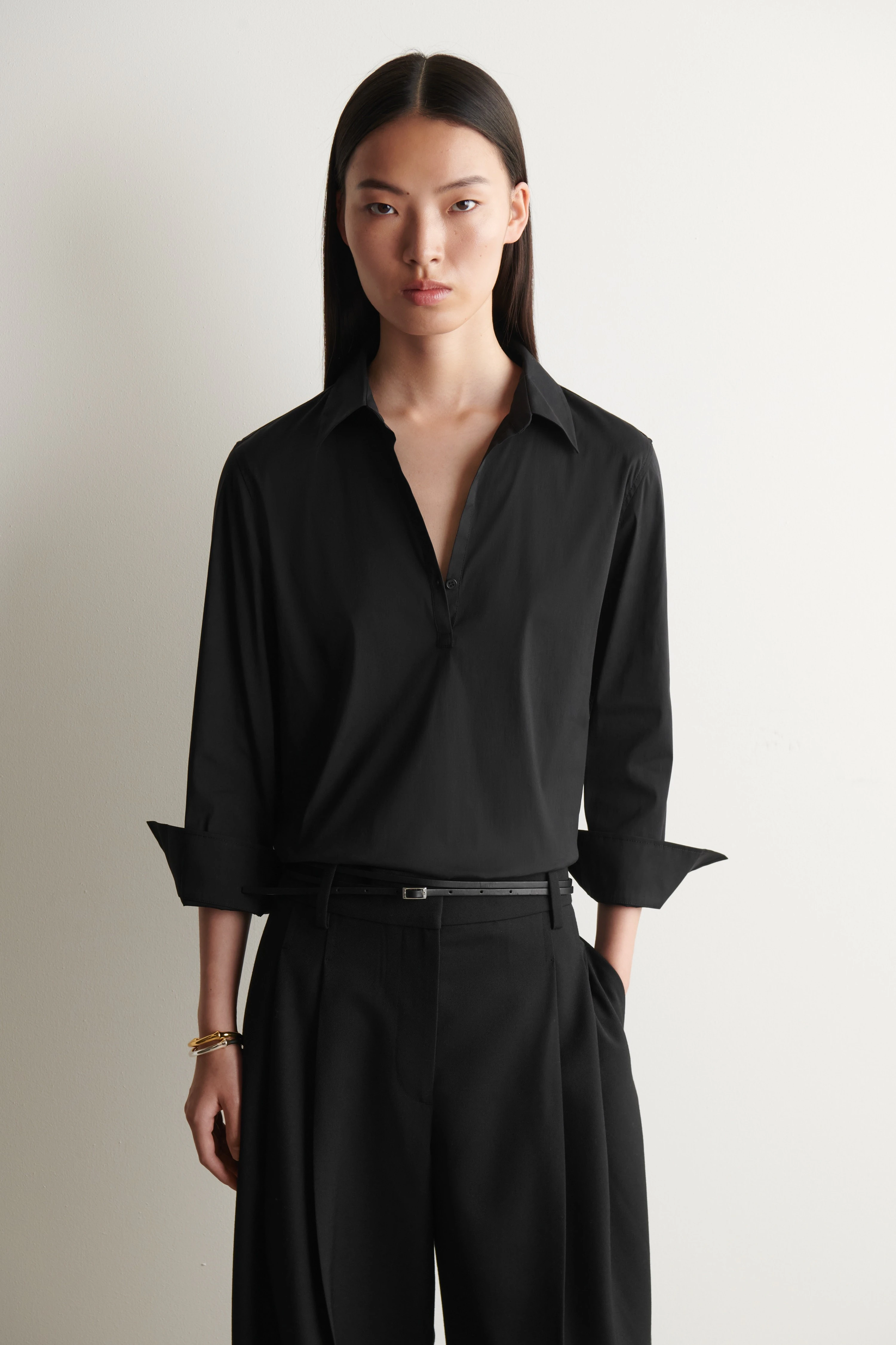 SLIM COTTON-POPLIN HALF-PLACKET SHIRT