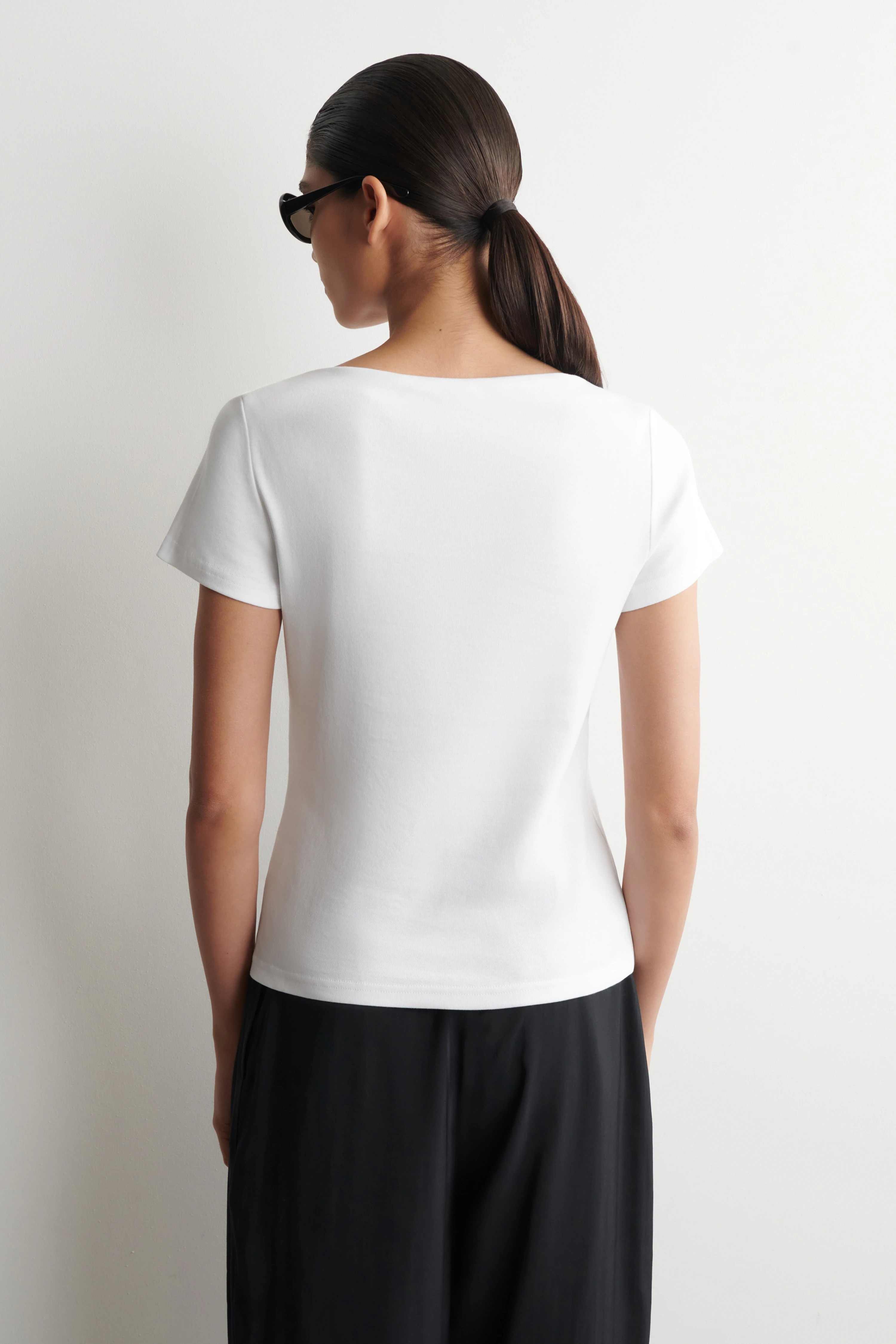 SLIM BOAT-NECK COTTON T-SHIRT - 2