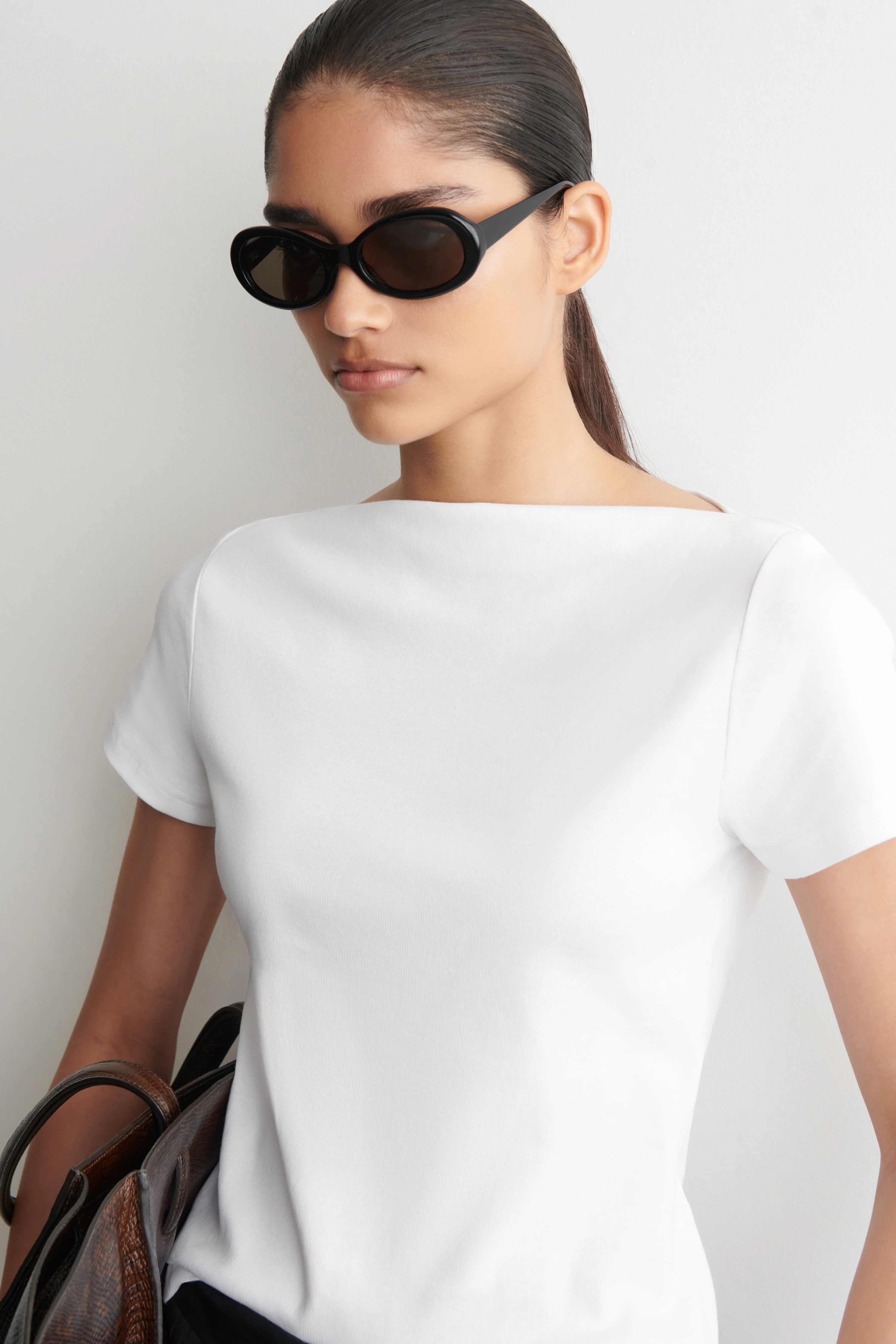 SLIM BOAT-NECK COTTON T-SHIRT - 5