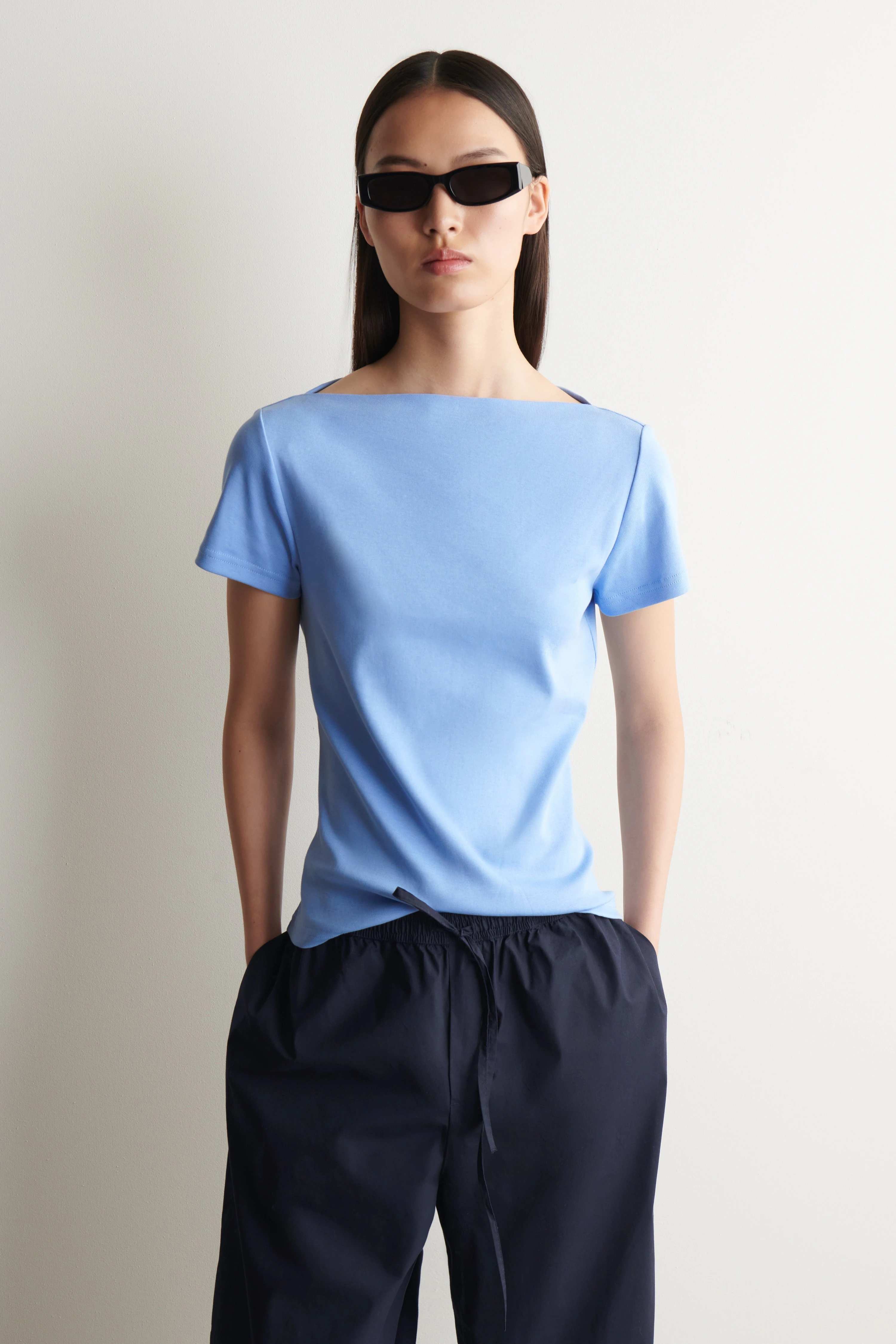 SLIM BOAT-NECK COTTON T-SHIRT - 1