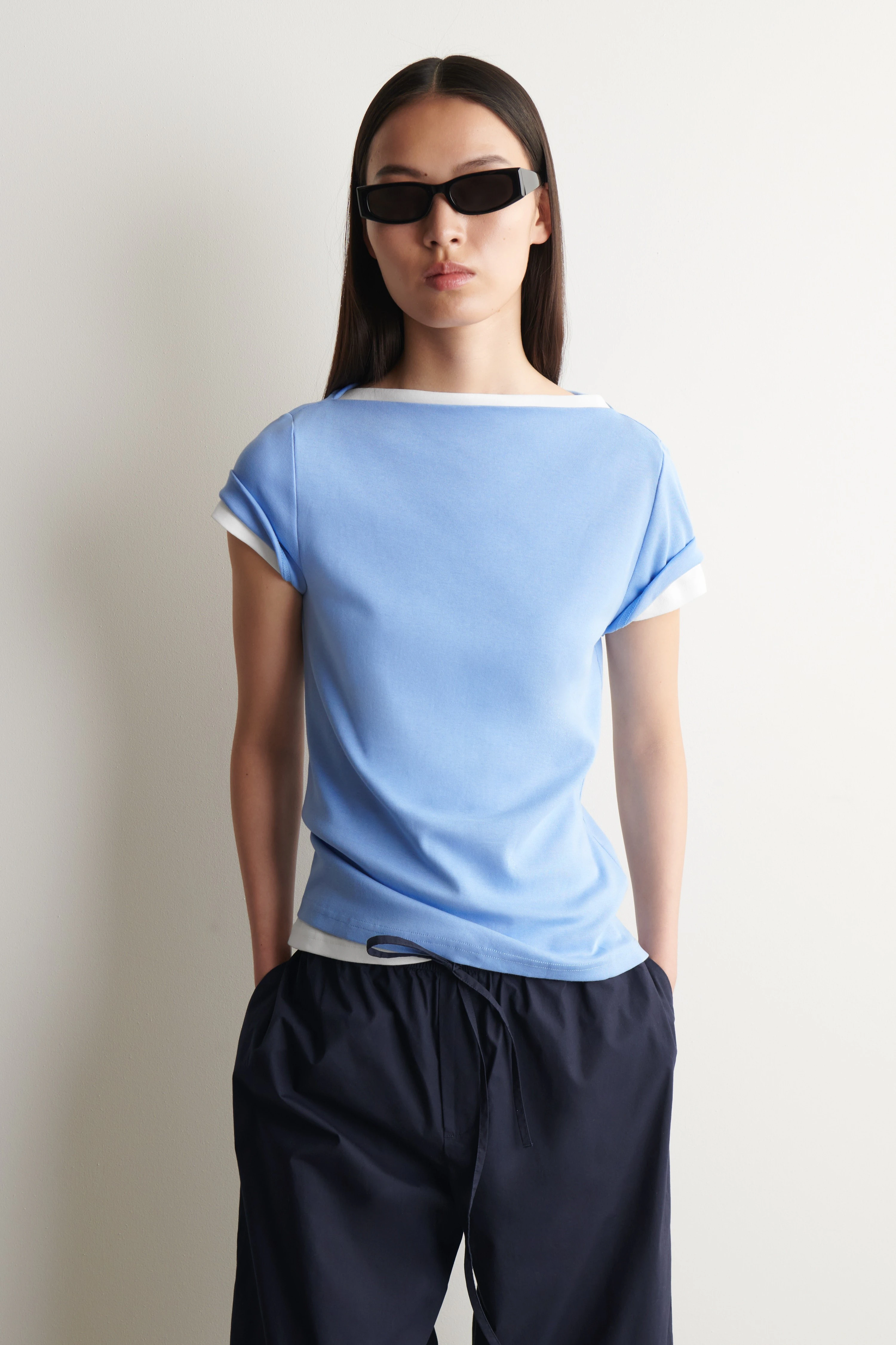 SLIM BOAT-NECK COTTON T-SHIRT - 3