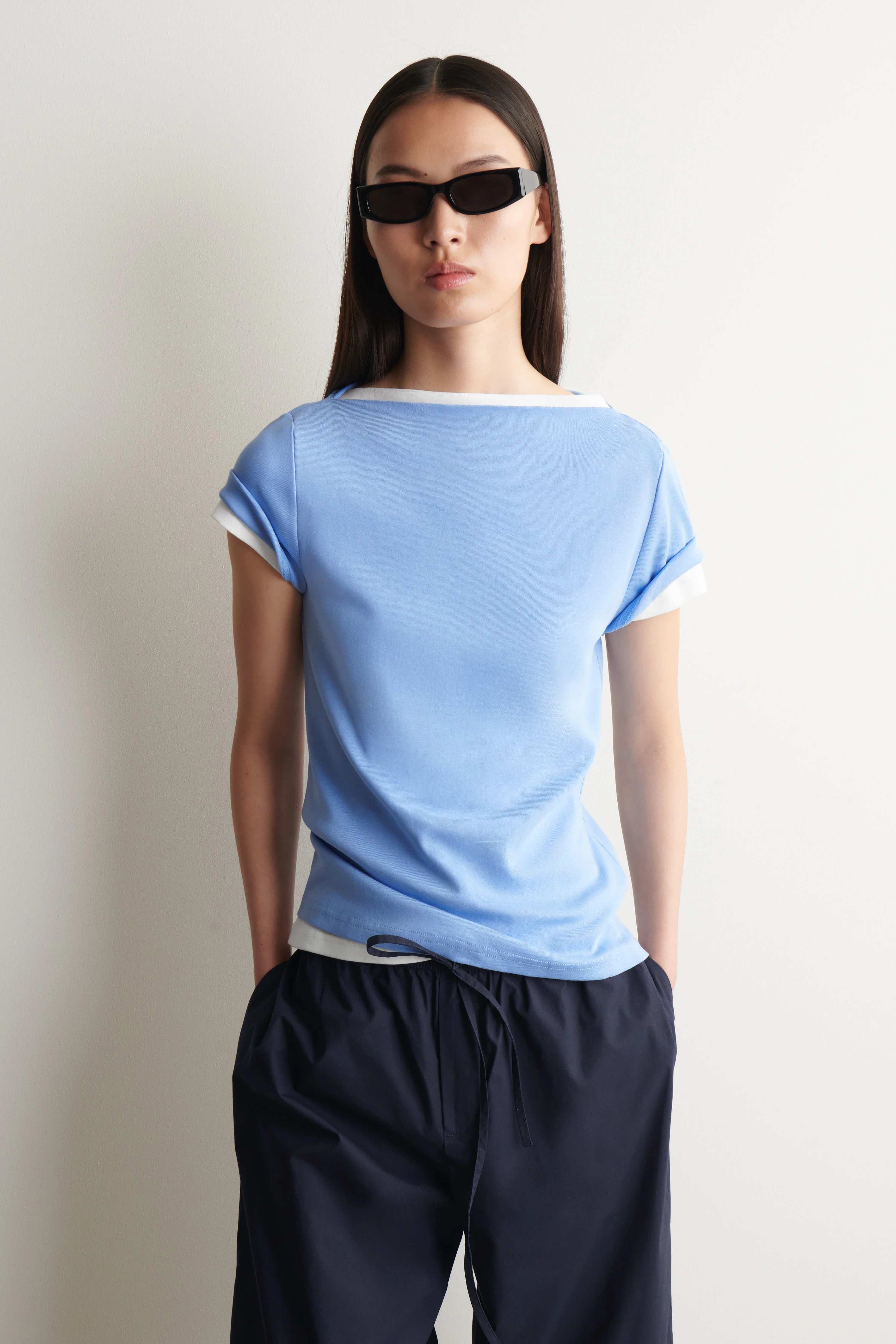 SLIM BOAT-NECK COTTON T-SHIRT - 3