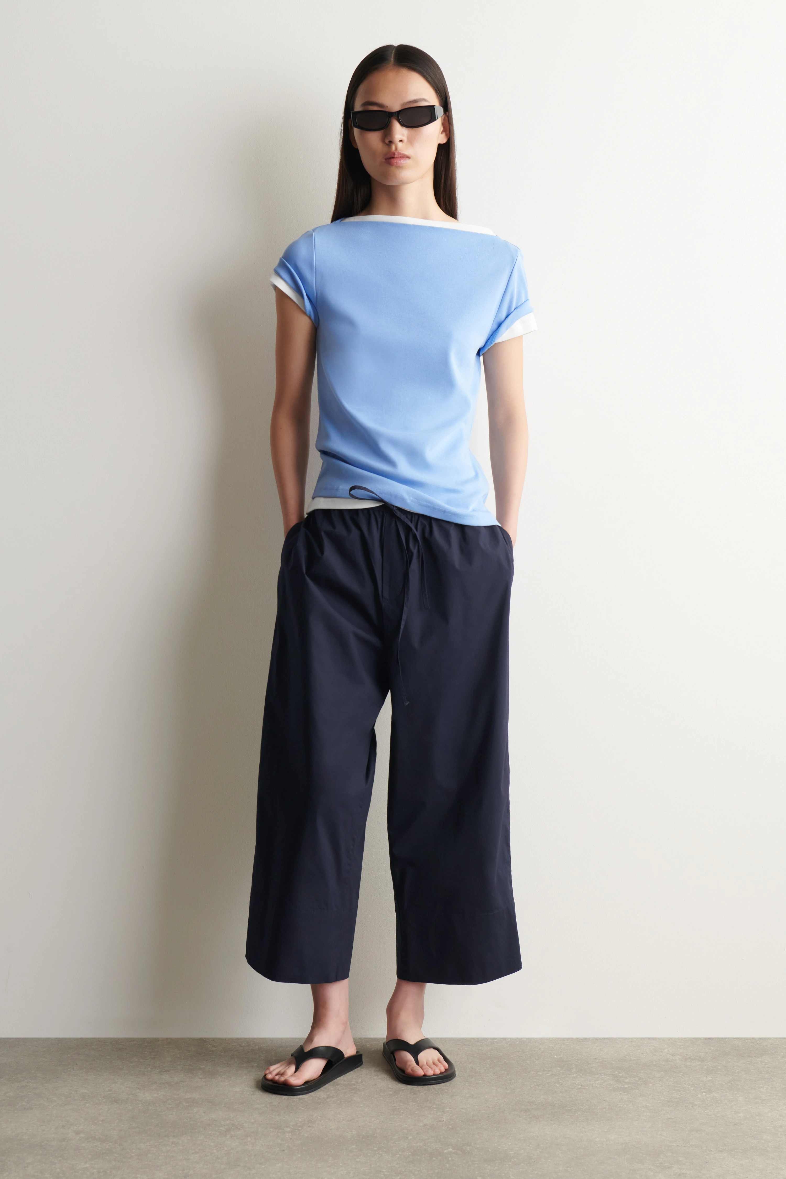SLIM BOAT-NECK COTTON T-SHIRT - 4
