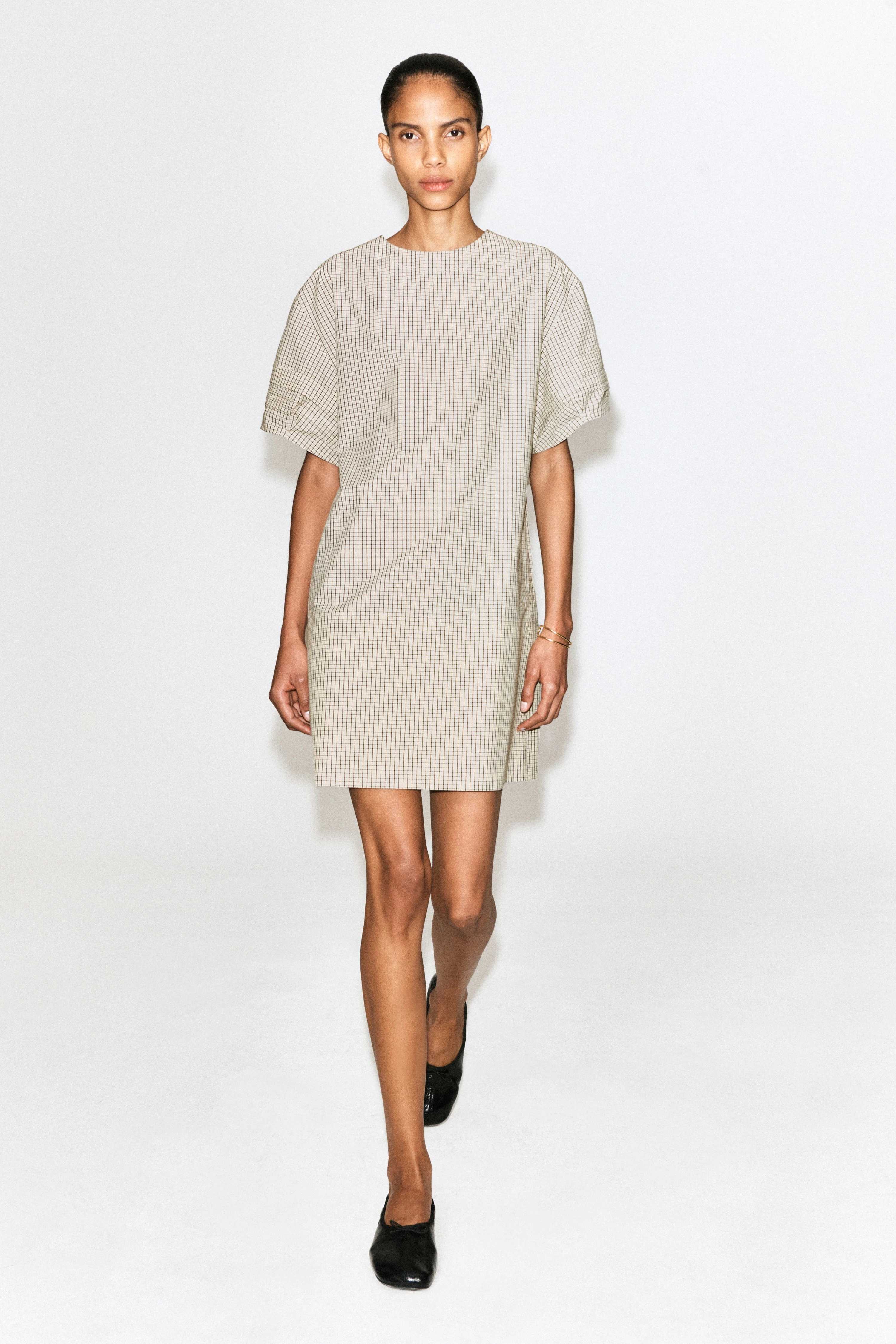 PINTUCKED COTTON MINI DRESS