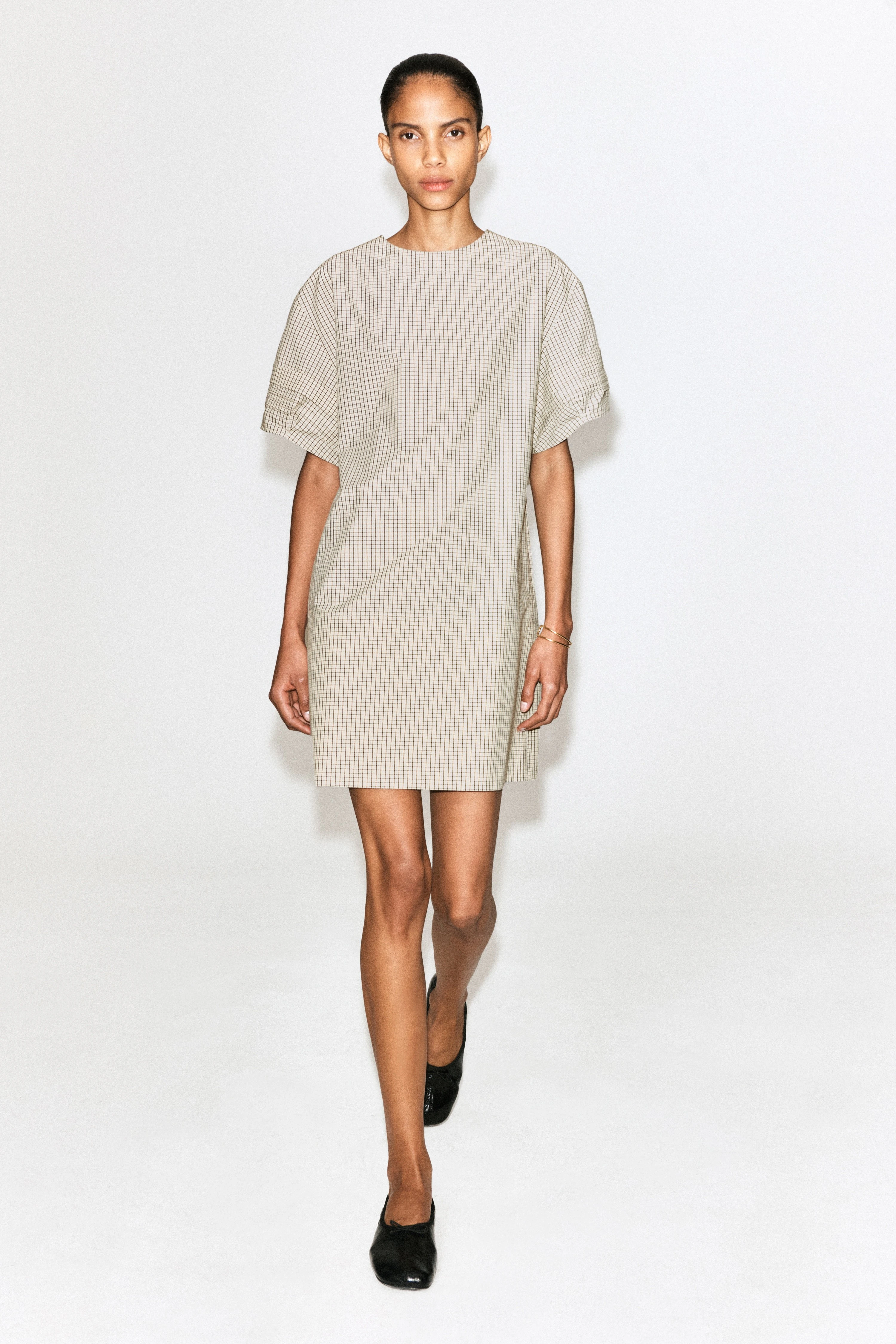 PINTUCKED COTTON MINI DRESS