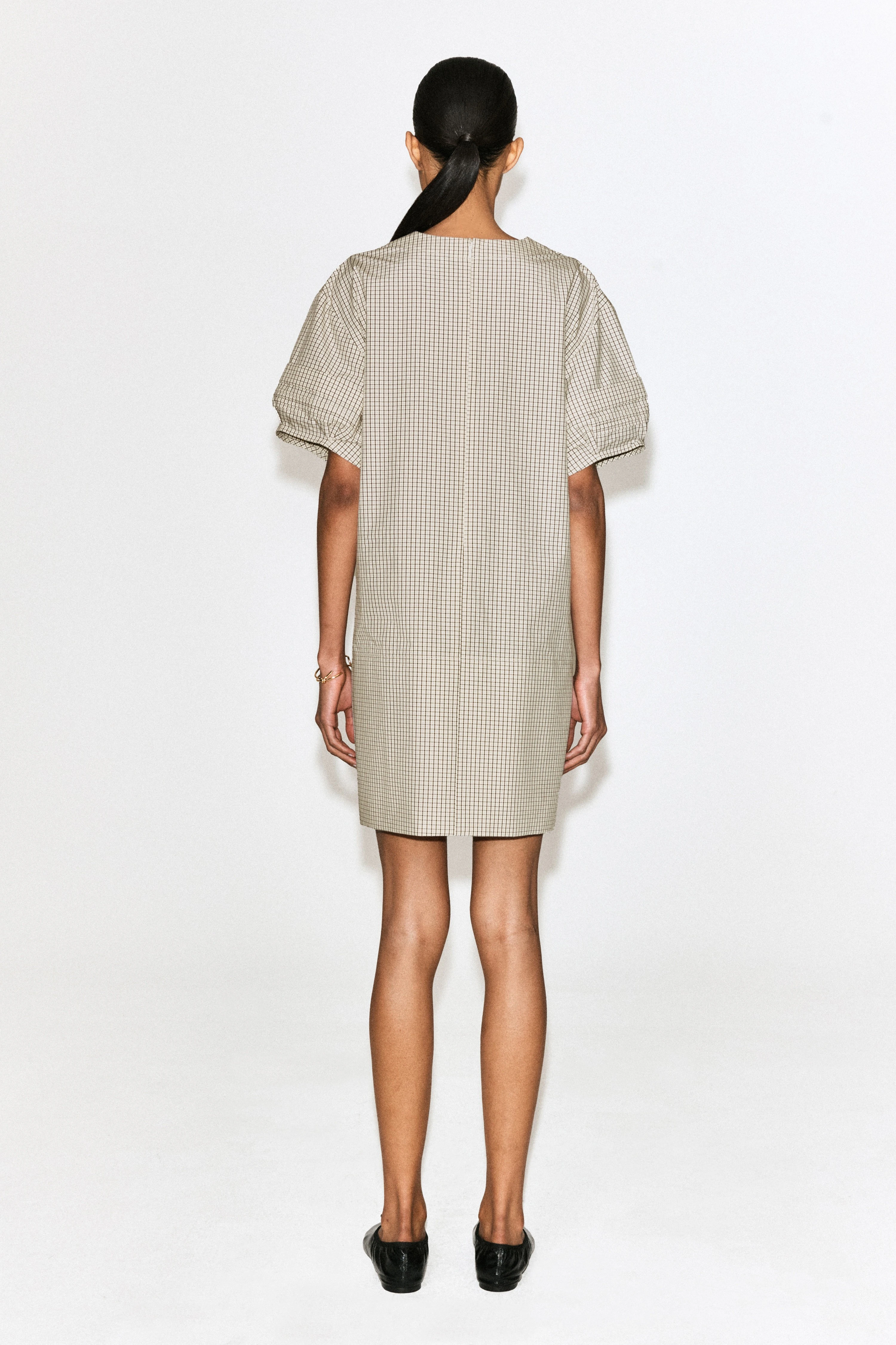 PINTUCKED COTTON MINI DRESS