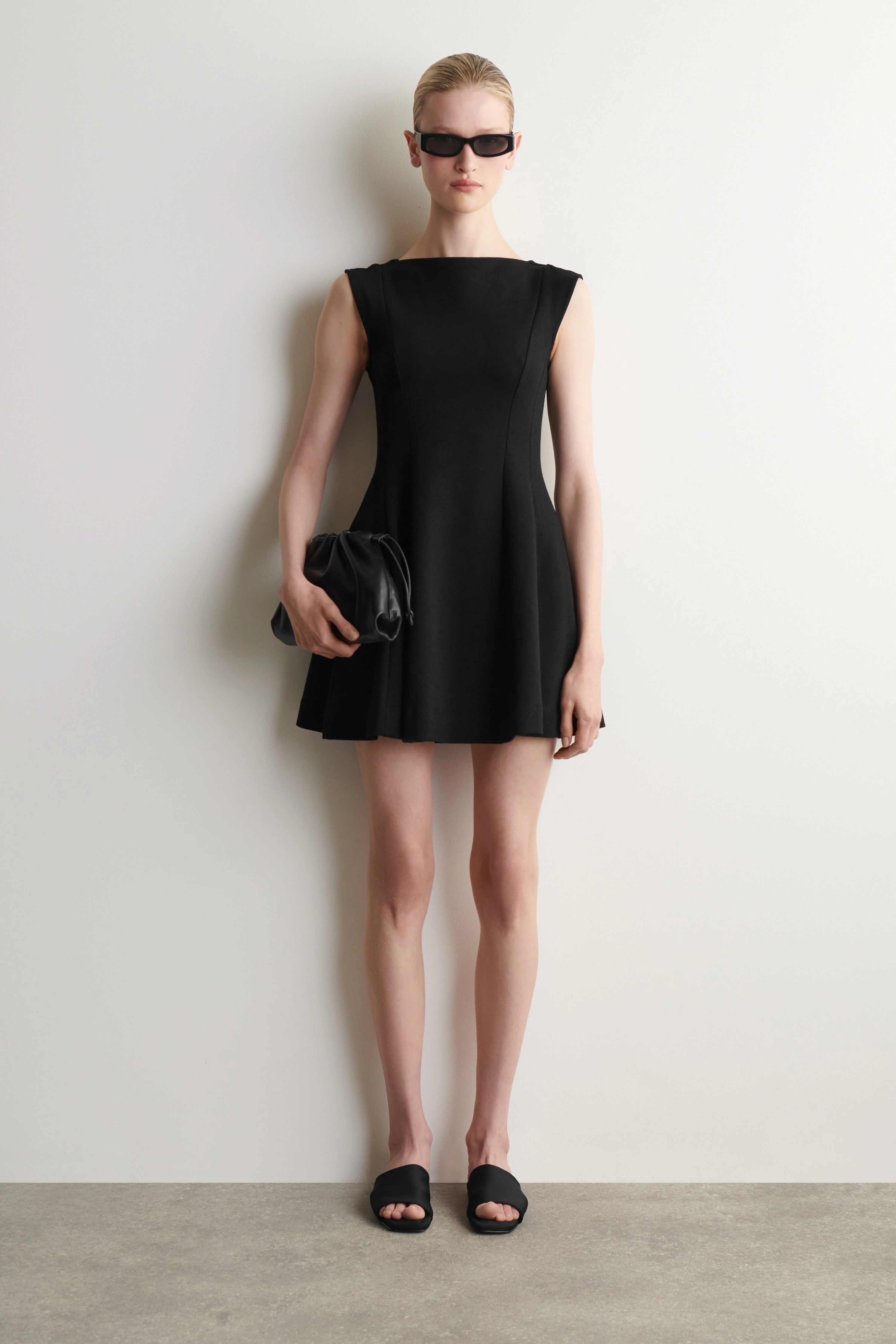 SCULPTED FLARED COTTON MINI DRESS - 1