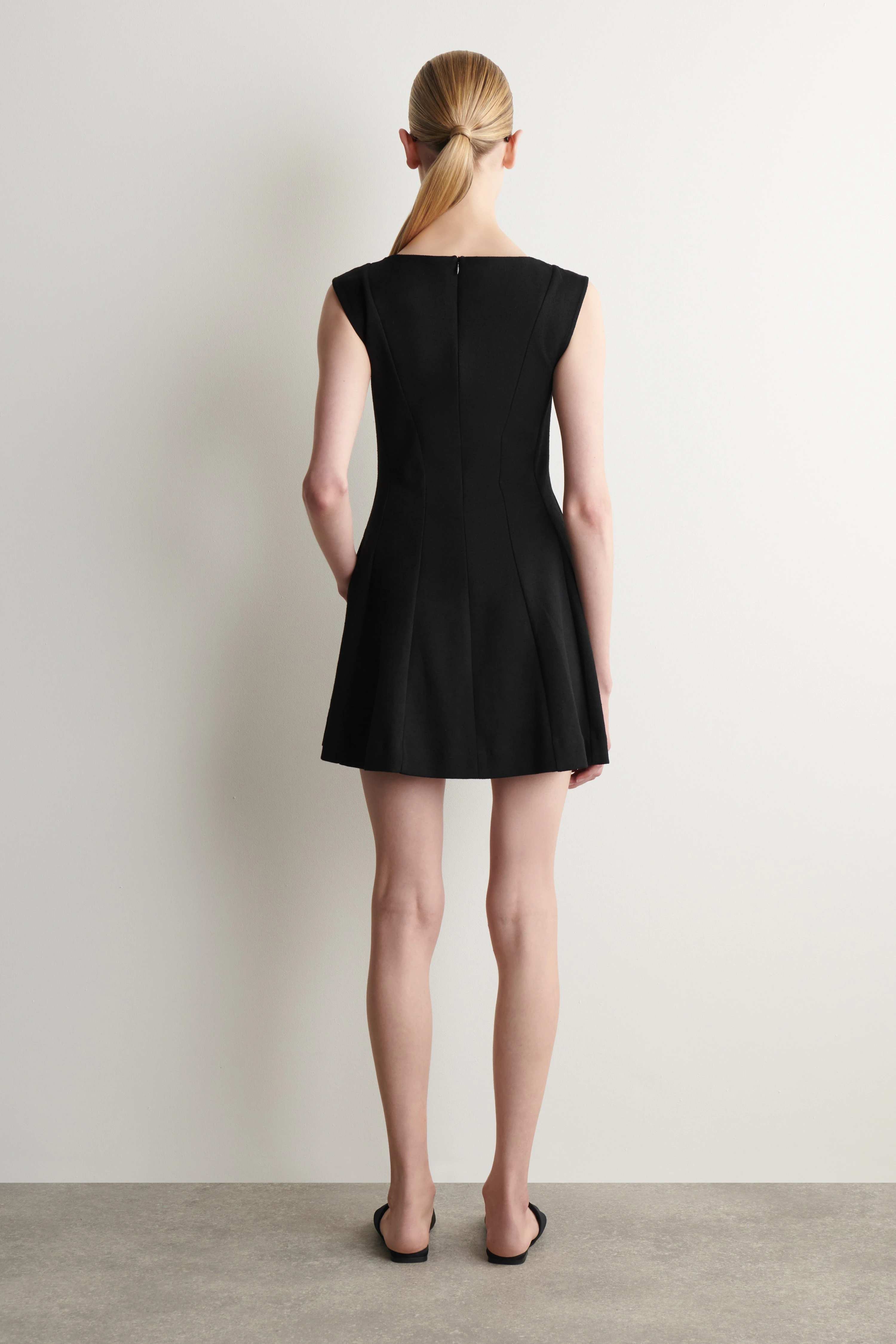 SCULPTED FLARED COTTON MINI DRESS