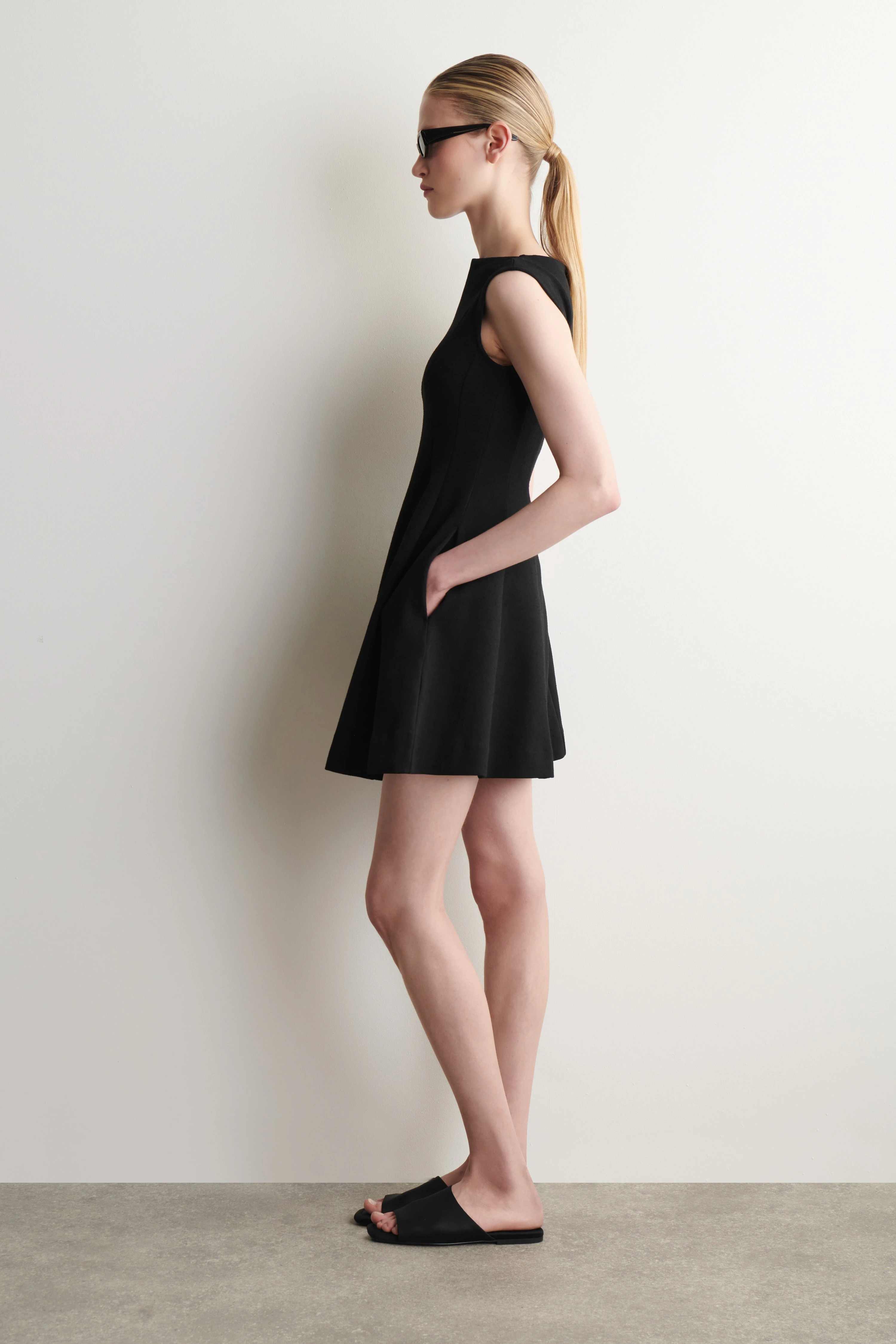 SCULPTED FLARED COTTON MINI DRESS - 3