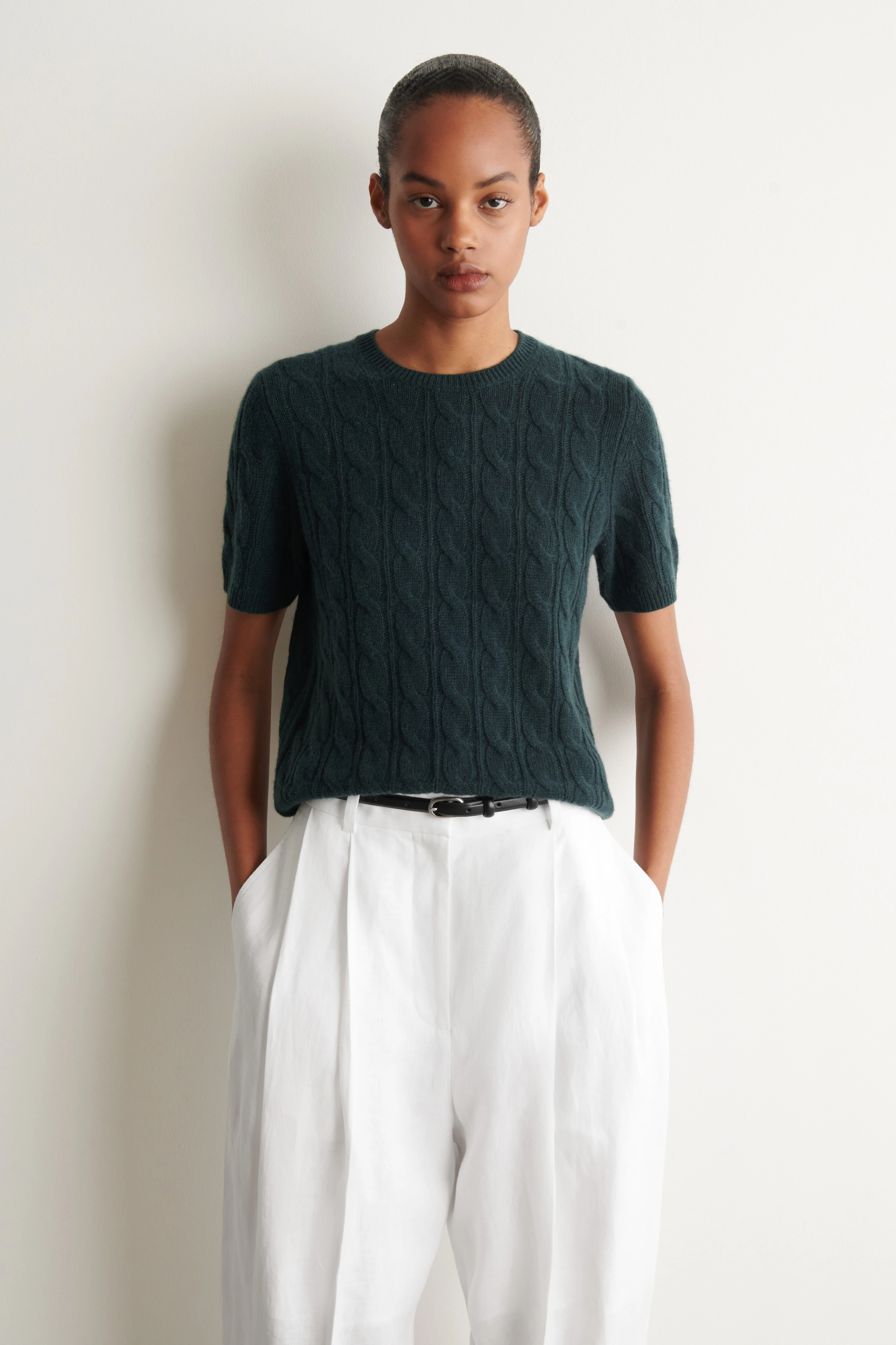 CABLE-KNIT PURE CASHMERE T-SHIRT - 1