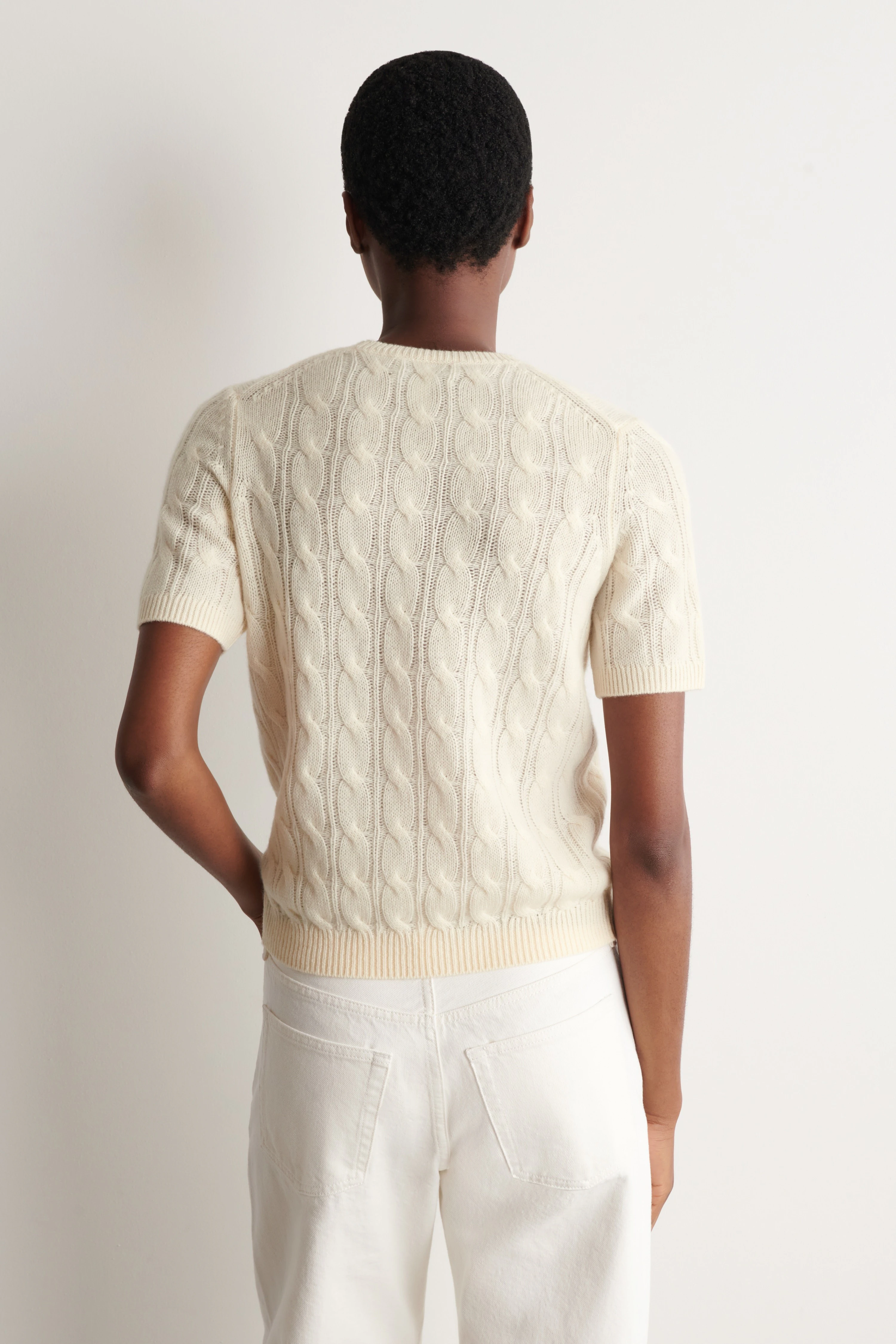 CABLE-KNIT PURE CASHMERE T-SHIRT
