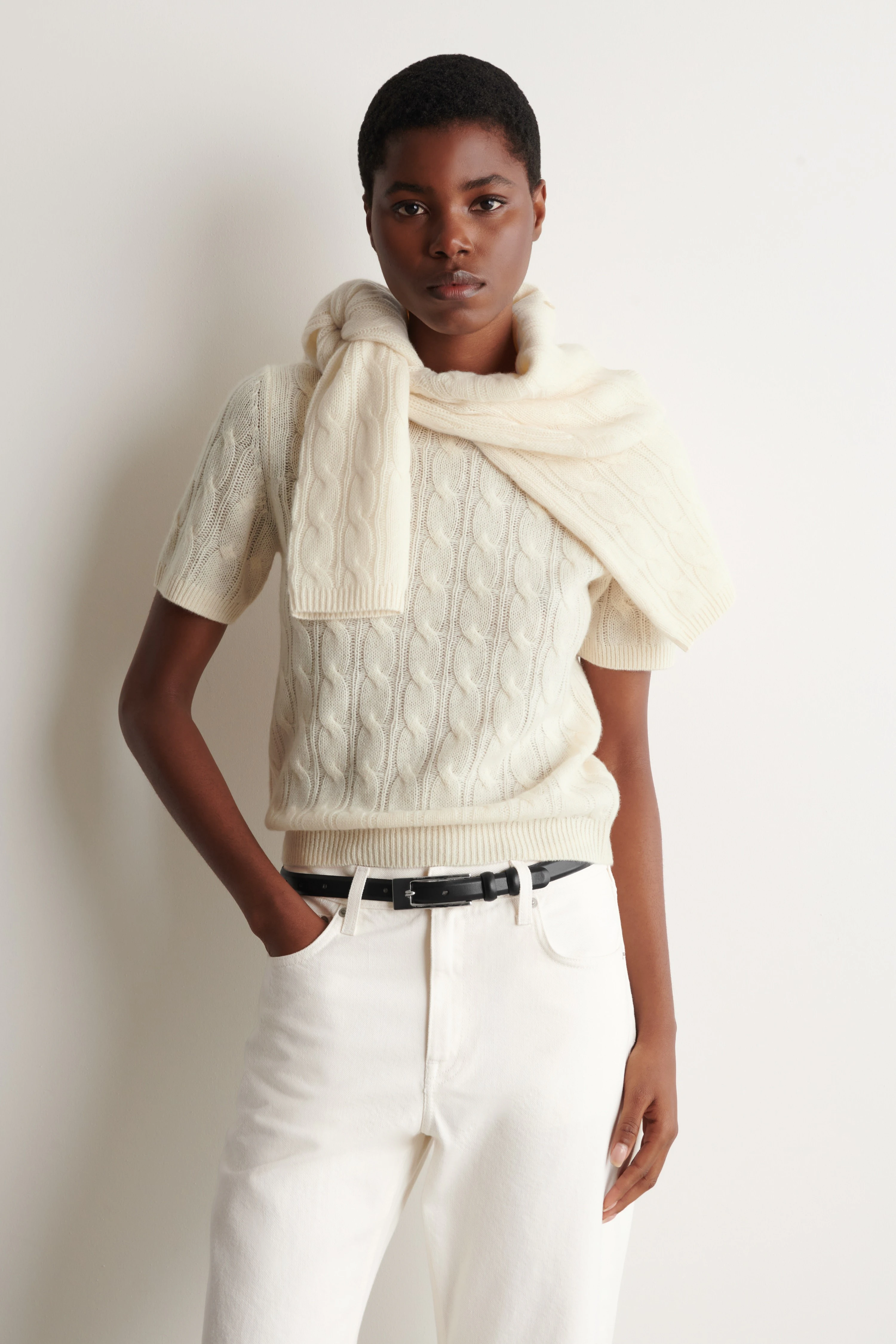 CABLE-KNIT PURE CASHMERE T-SHIRT - 1