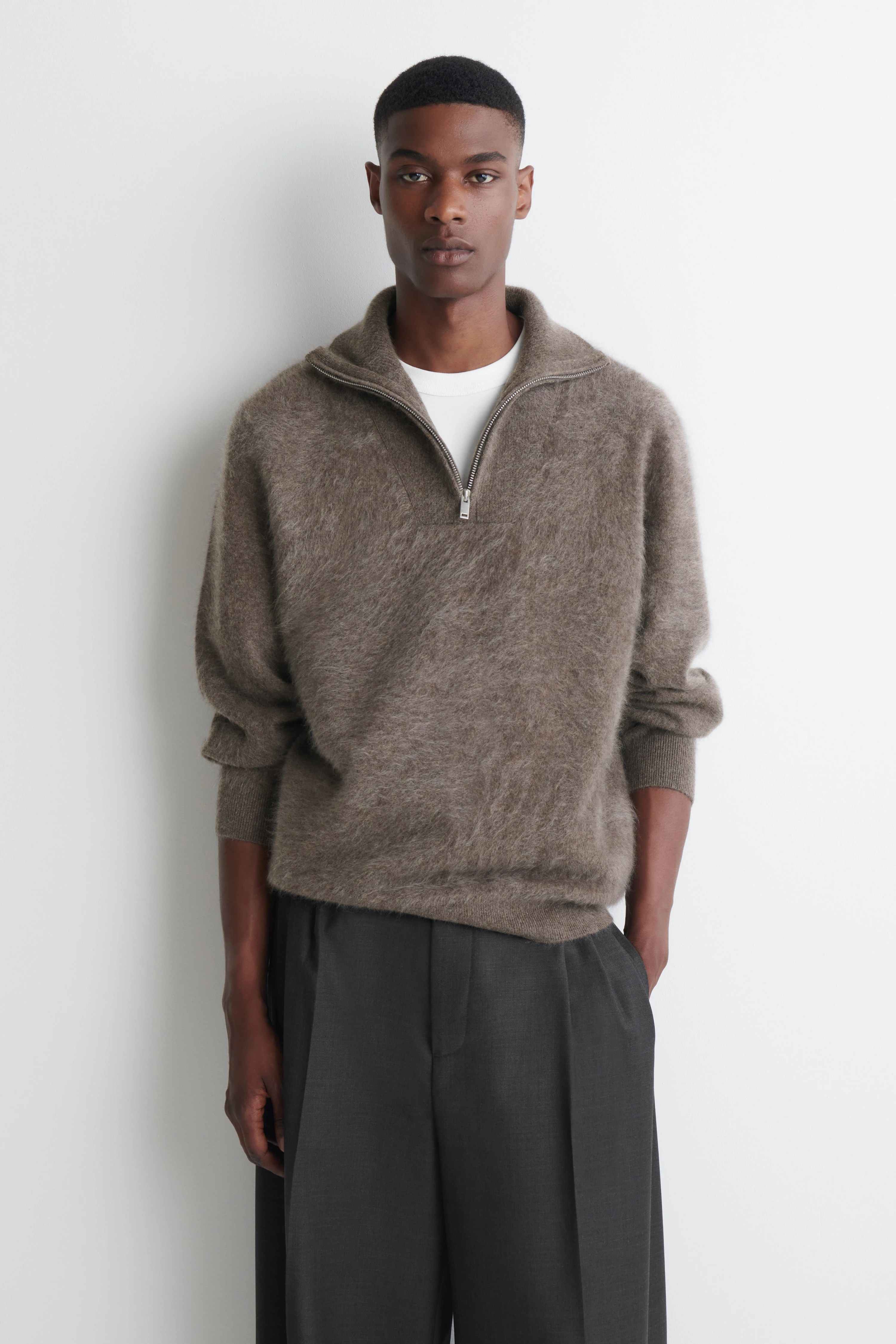 BRUSHED PURE CASHMERE ZIP-UP JUMPER - 1