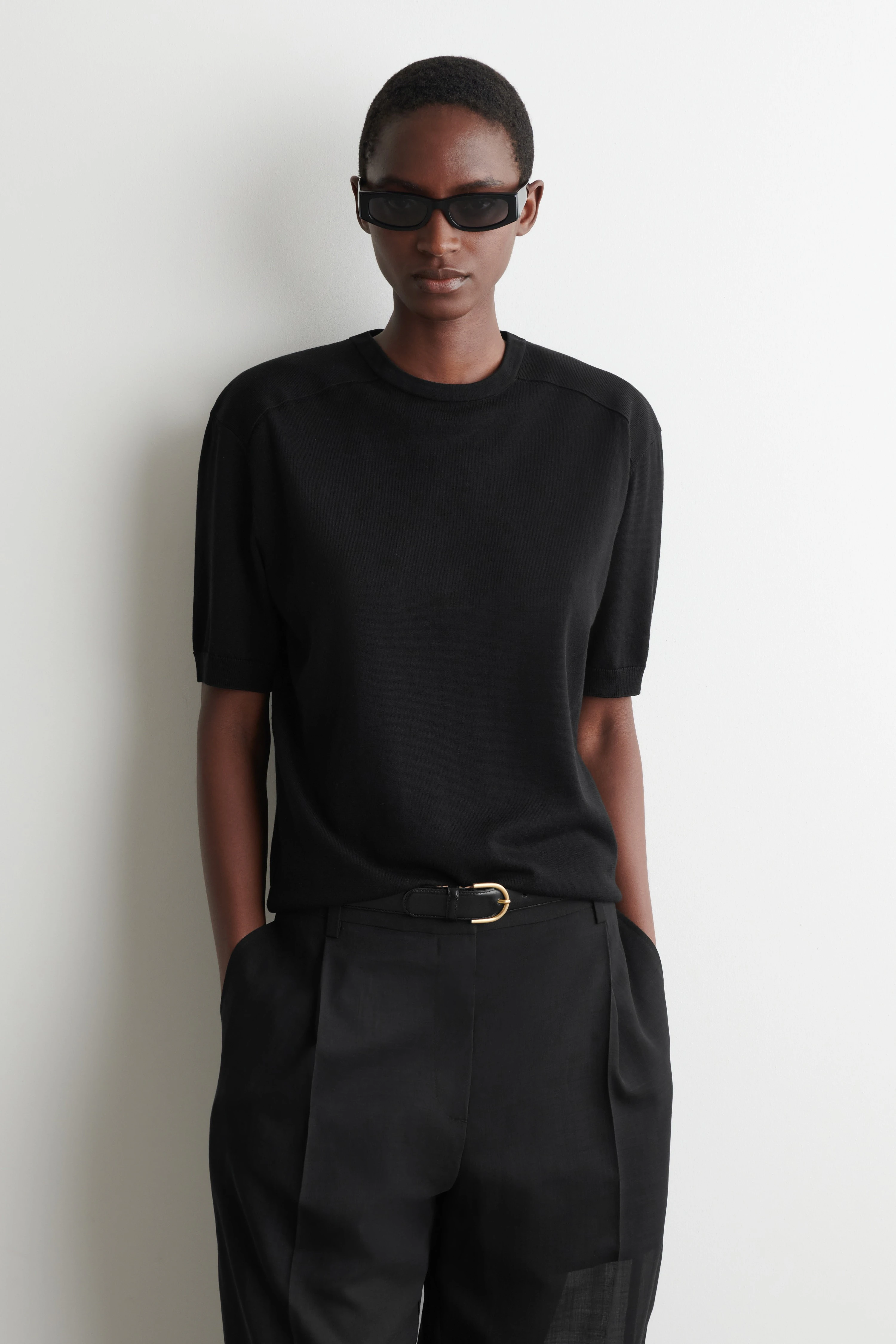 SCULPTED-SHOULDER SILK-COTTON T-SHIRT - 1