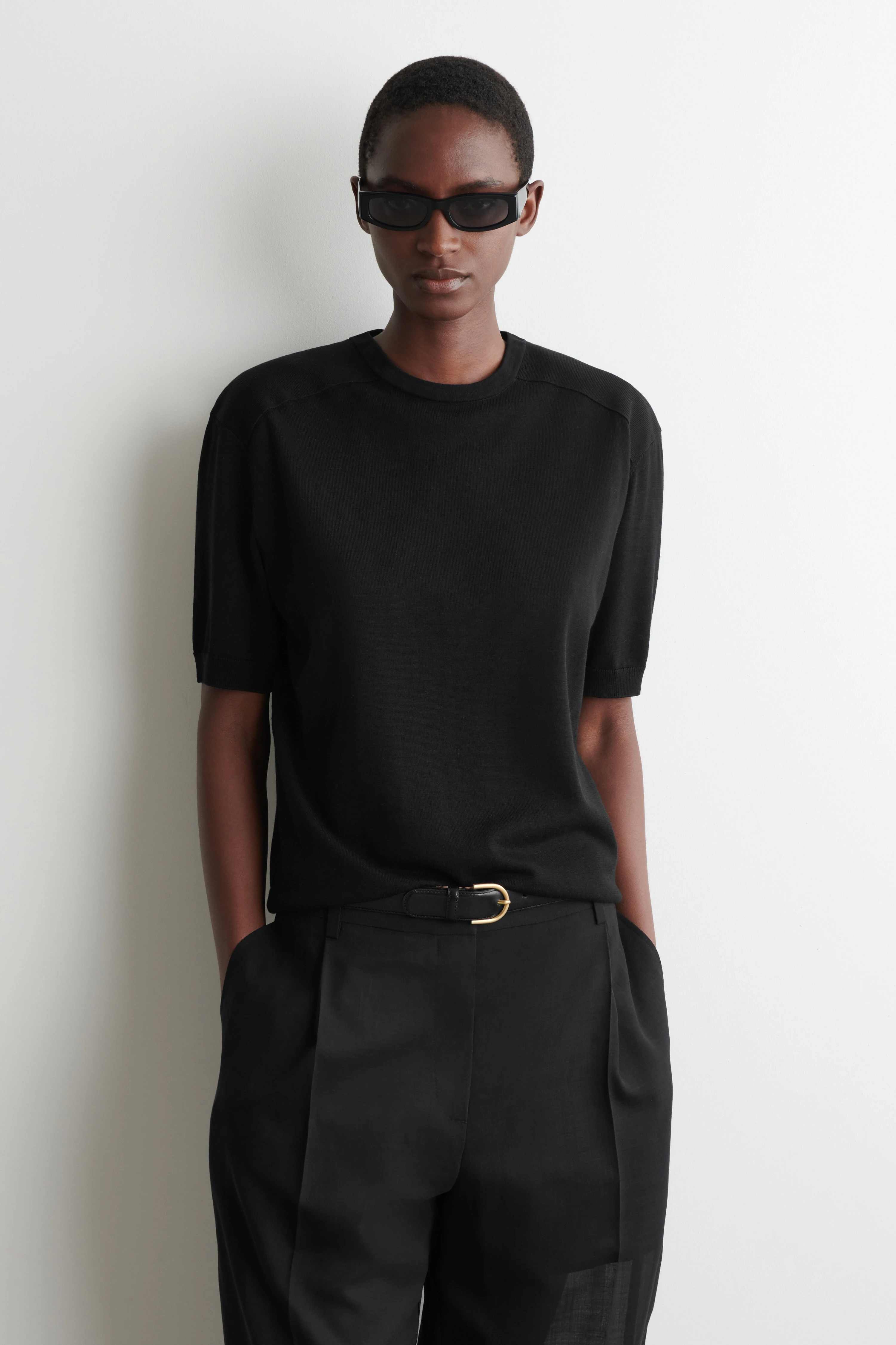 SCULPTED-SHOULDER SILK-COTTON T-SHIRT - 1