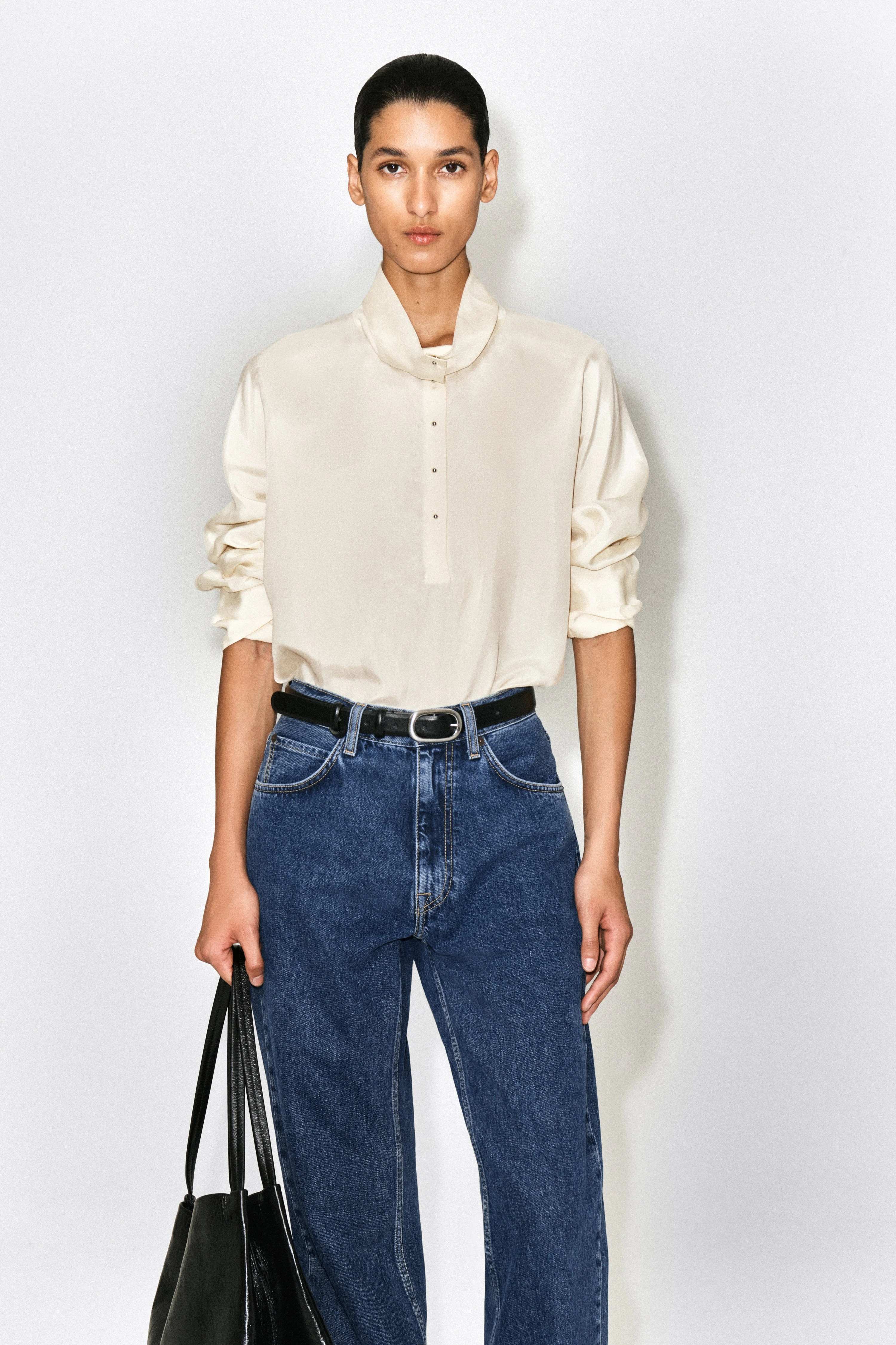 STUD-DETAIL FUNNEL-NECK BLOUSE - 1