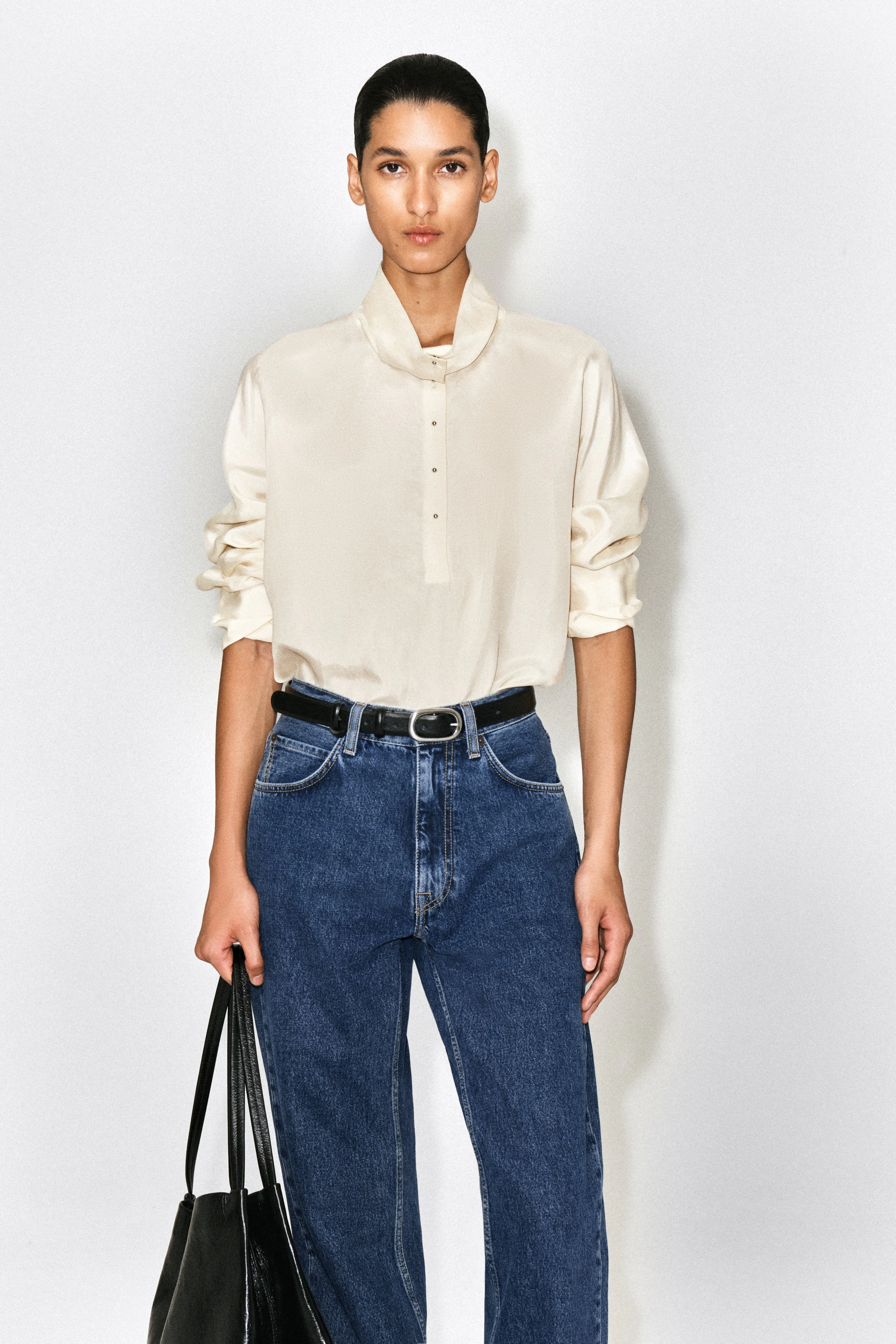 STUD-DETAIL FUNNEL-NECK BLOUSE