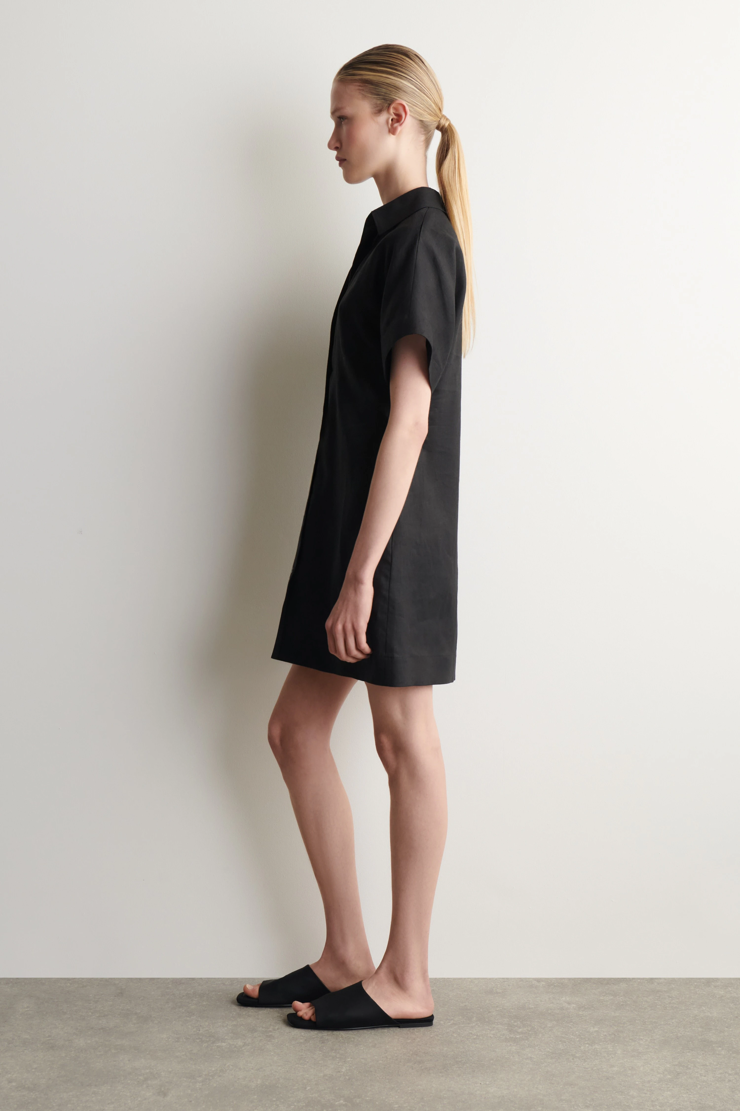 OPEN-COLLAR LINEN MINI SHIRT DRESS - 3